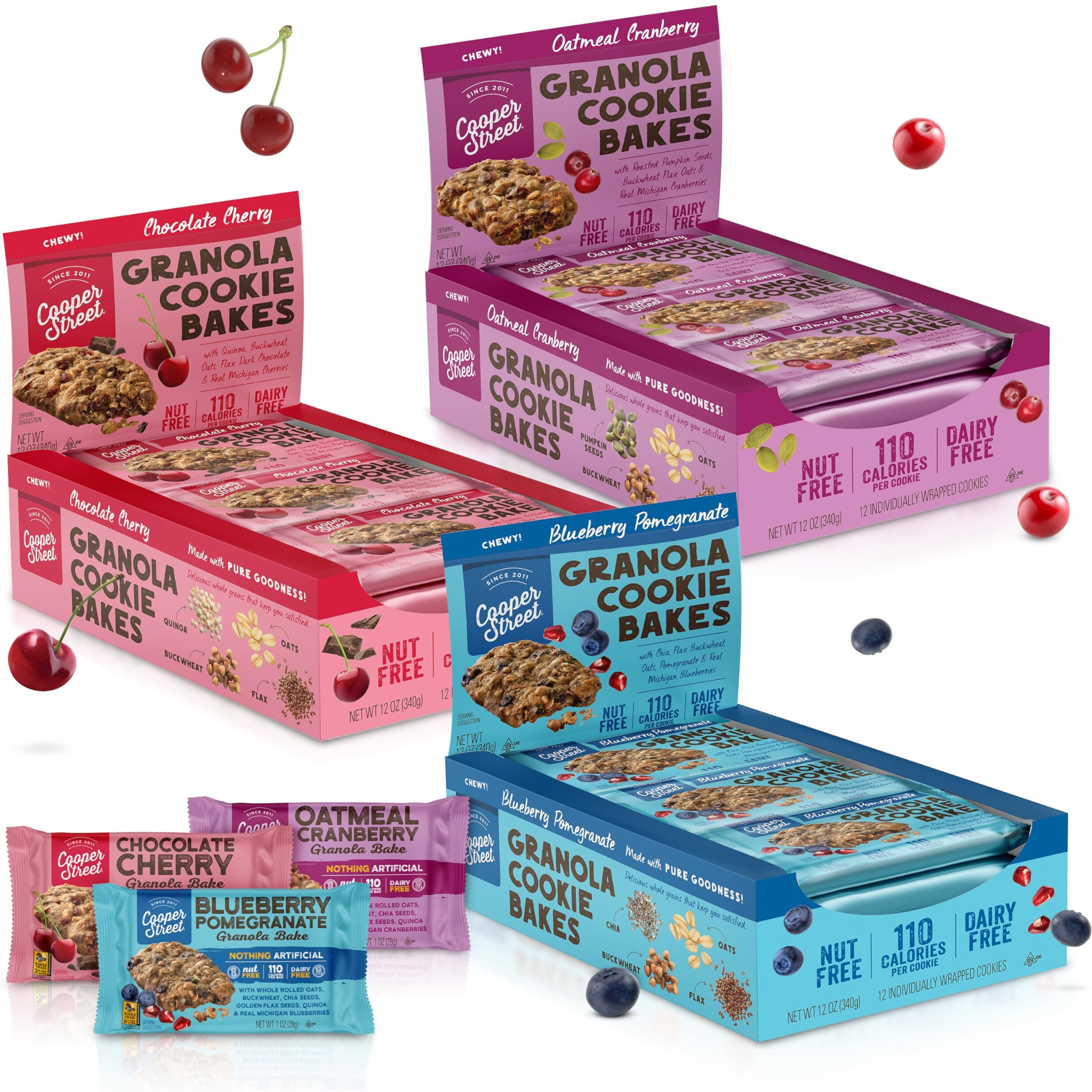 Cooper Street Granola Bakes - Healthy Chewy Breakfast Granola Bars | Individually Wrapped Nut And Dairy Free Granola Bars Variety | 12 Oz Pack Of 3