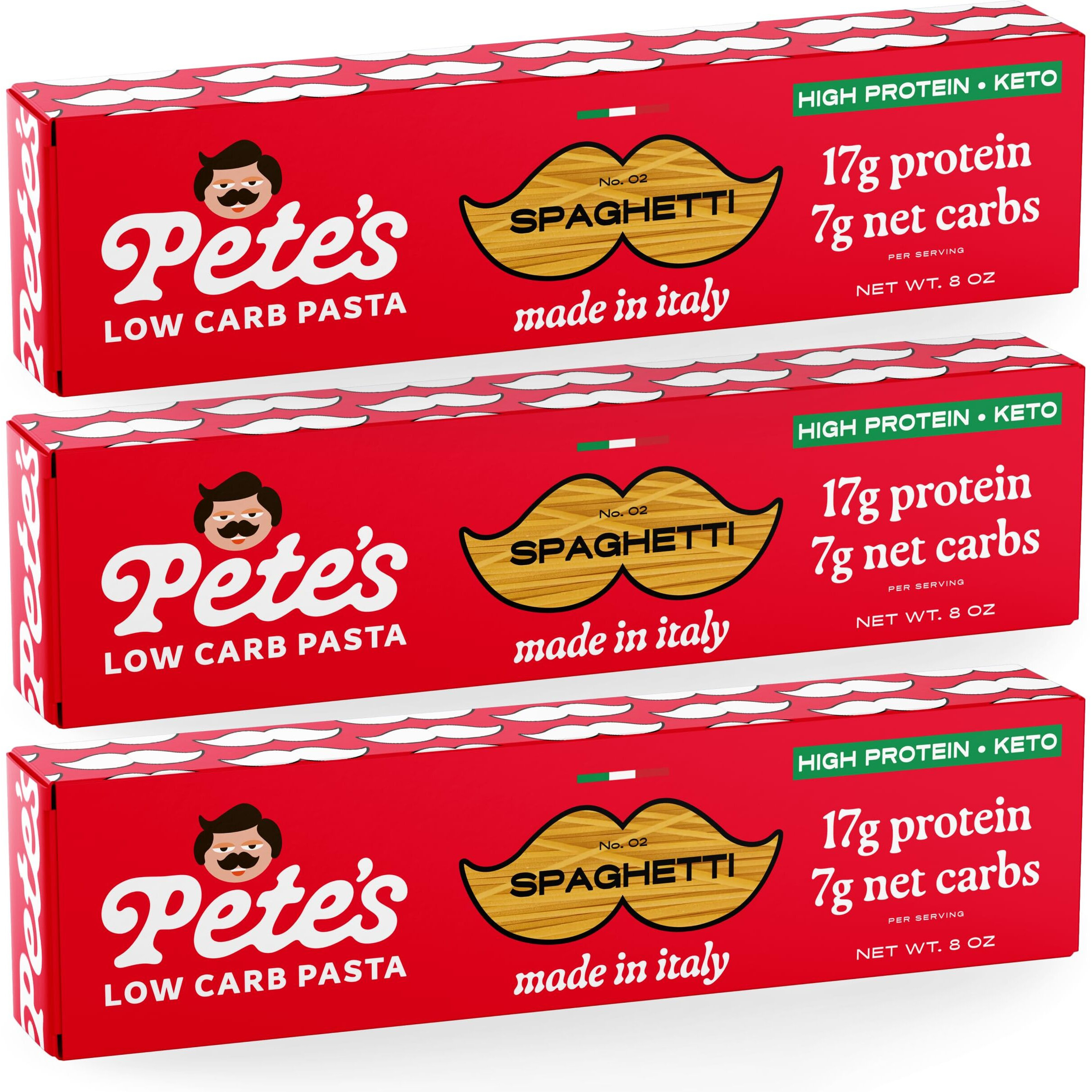 Petes Pasta 3 Pack Spaghetti Noodles Pasta 8Oz - 7G Low Carb Pasta - 17G High Protein Pasta, Authentic Italian Keto Pasta Noodles, Healthy Low Calorie Spaghetti Pasta, Wheat Pasta Imported From Italy
