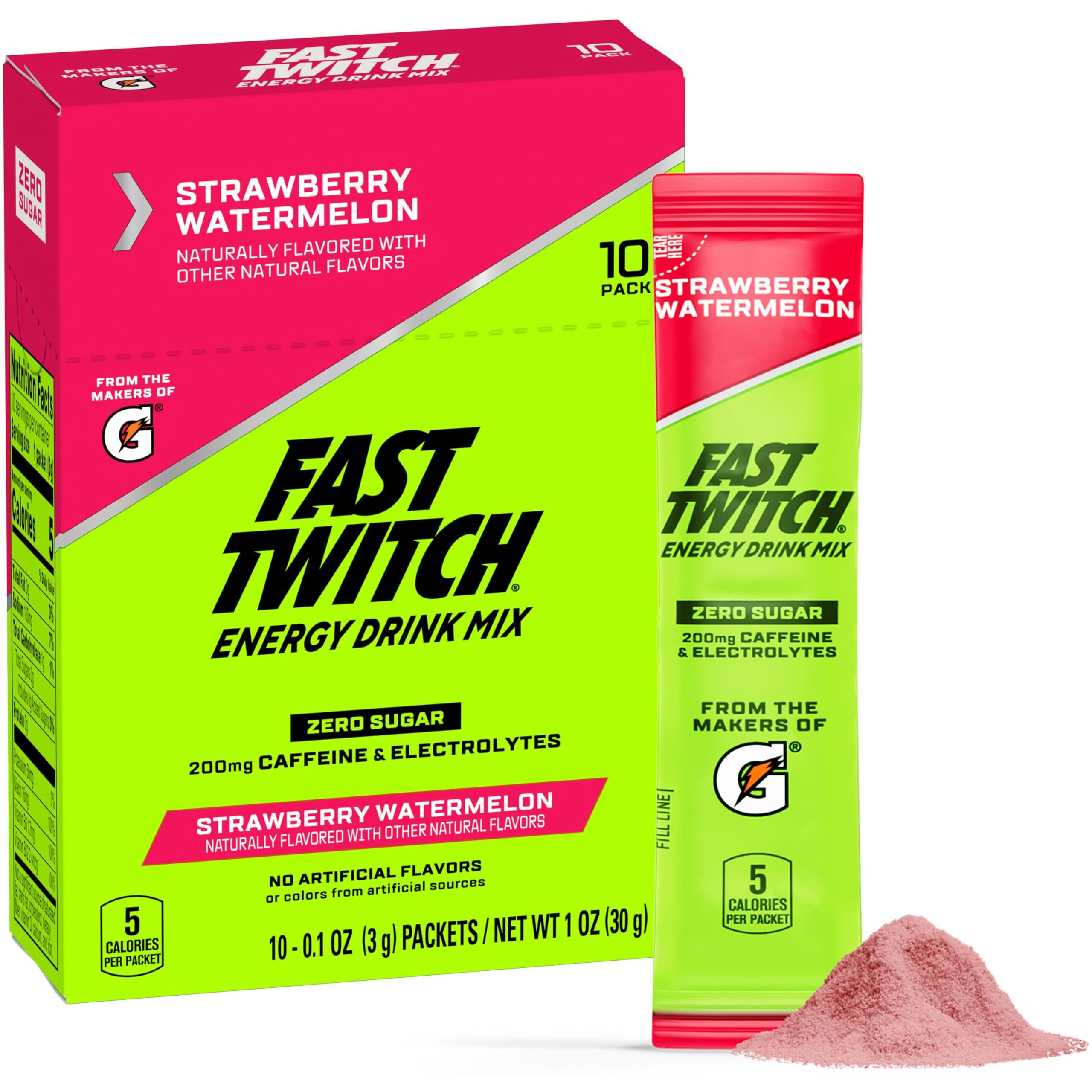 Fast Twitch Energy Drink Mix From Gatorade Powder Sticks, Strawberry Watermelon, 0.08Oz Packets, 10 Pack, Zero Sugar, Electrolytes, Caffeine