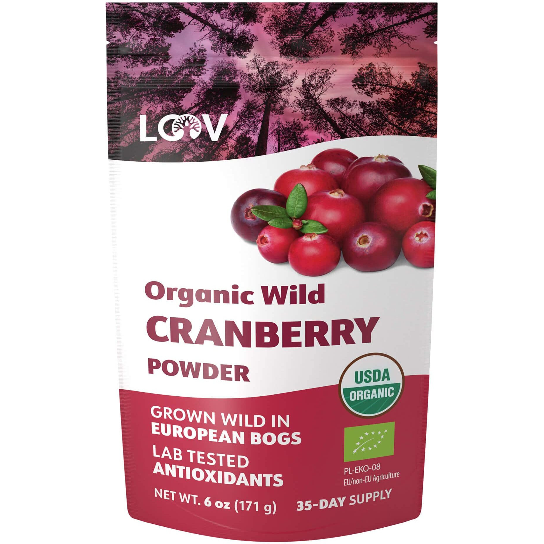 Wild Organic Freeze Dried Cranberry Powder, 6 Oz, 35-Day Supply, From Nordic Forests, No Added Sugar