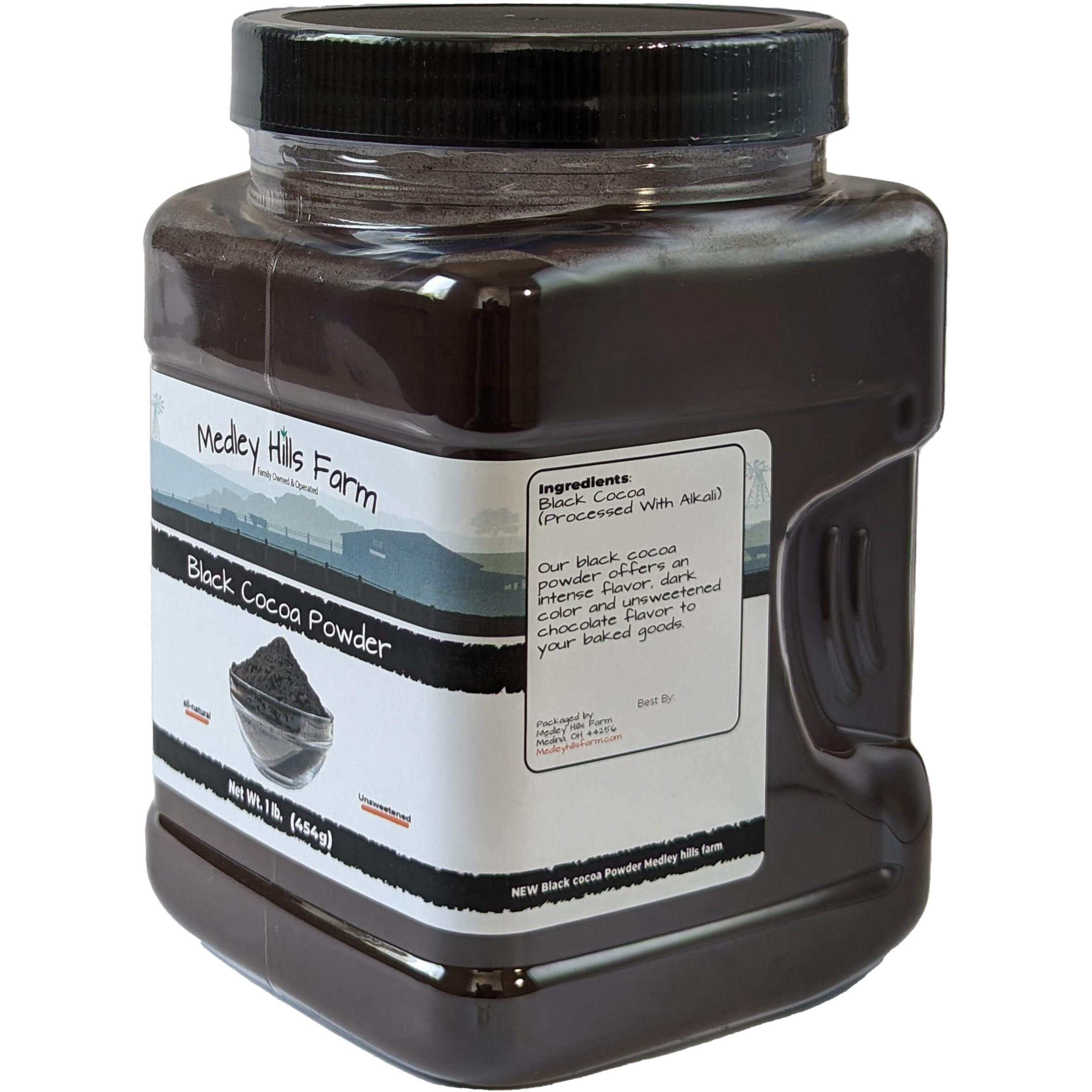 Black Cocoa Powder By Medley Hills Farm 1 Lb. In Reusable Container - Great Black Cocoa Powder For Baking - Dutch Processed Cocoa Powder - Unsweetened
