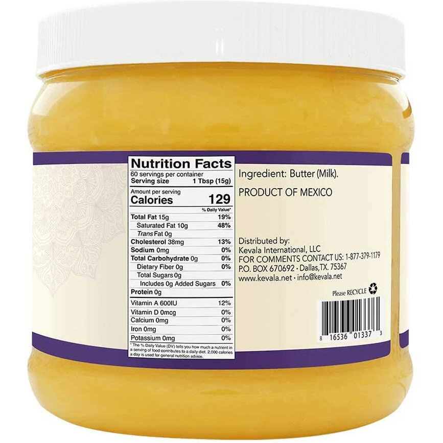 Kevala Ghee - Ghee Butter - Grass Fed - Spreadable Butter - Ghee Clarified Butter - Butter Spread - Lactose Free - Gluten Free - Casein Free - 2 Lb - 907 Gr