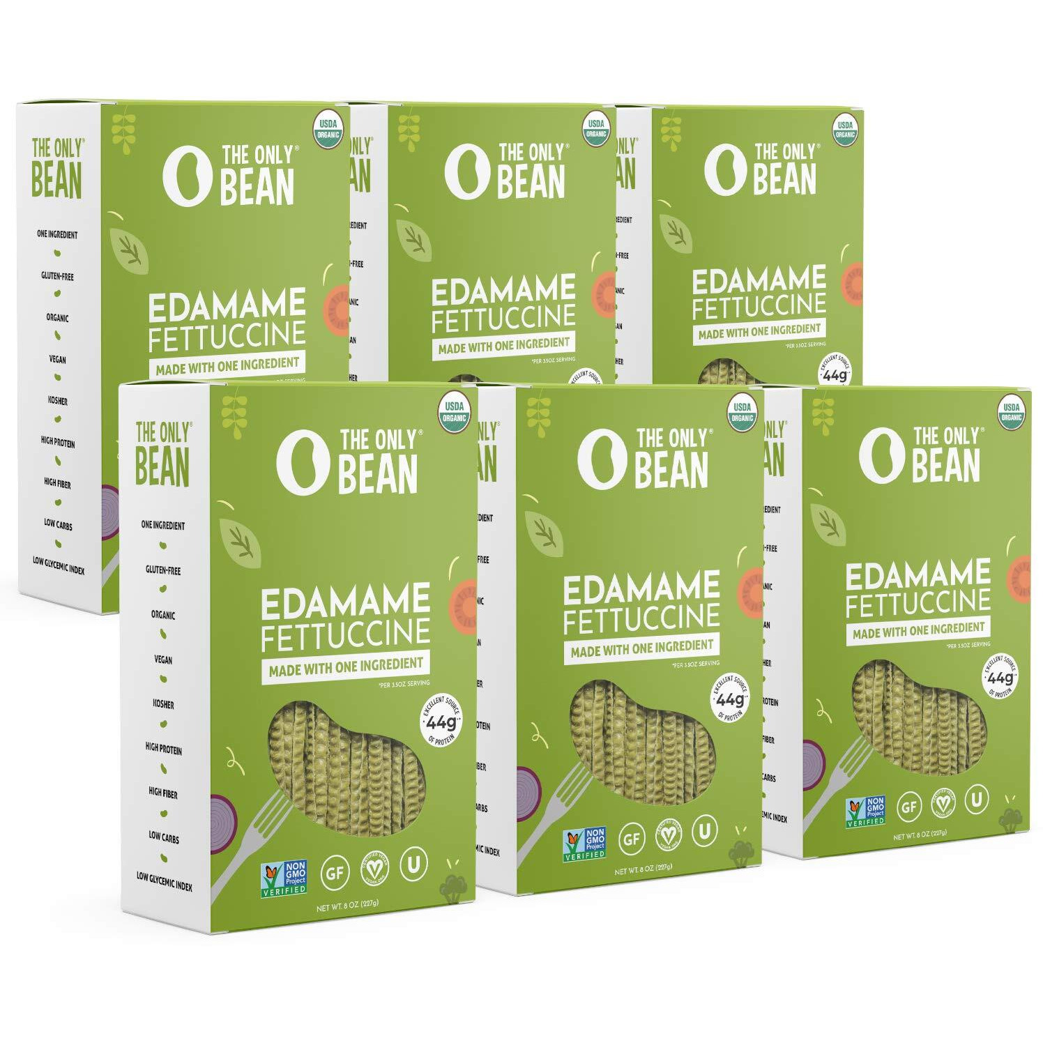 The Only Bean - Organic Edamame Fettuccine Pasta - High Protein, Keto Friendly, Gluten-Free, Vegan, Non-Gmo, Kosher, Low Carb, Plant-Based Bean Noodles - 8 Oz (6 Pack)