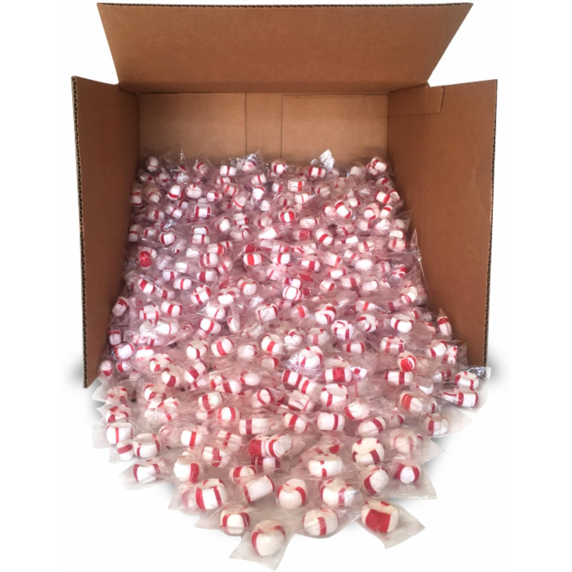 Red Bird Soft Peppermint Candy Puffs, 20 Lb Mints Bulk, Individually Wrapped In Clear Wrapper, Made With 100% Pure Cane Sugar And Natural Peppermint Oil