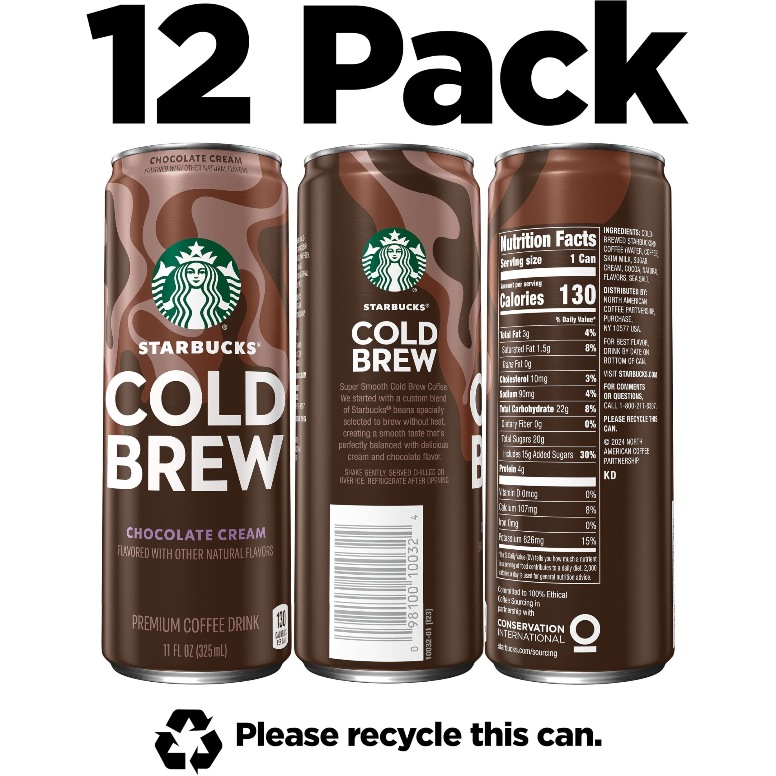 Starbucks Cold Brew Coffee, Chocolate Cream, 11 Fl Oz Cans (12 Pack), Premium Coffee Drink, Iced Coffee