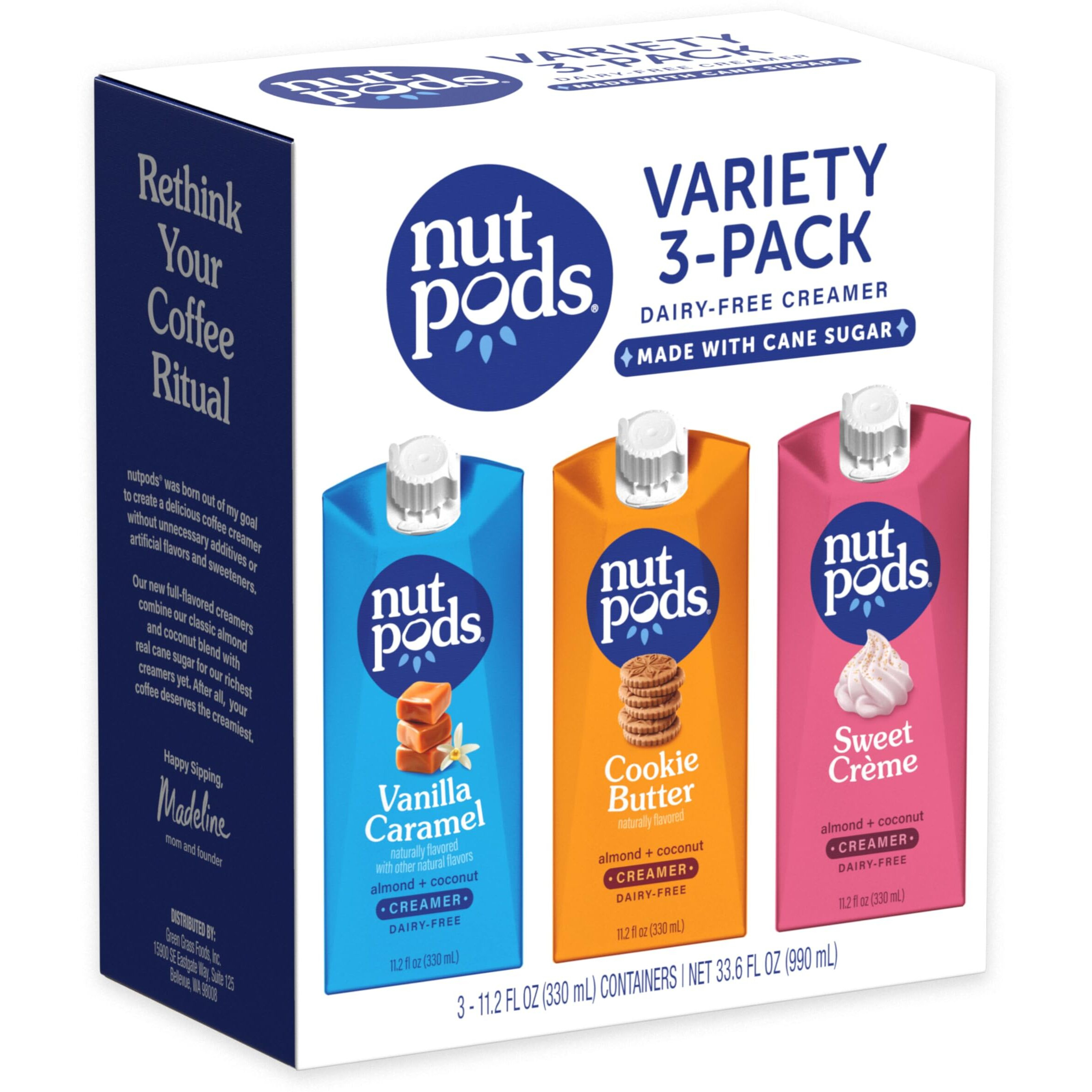 Nutpods Variety Pack Coffee Creamer, Sweetened With Organic Cane Sugar, Made From Almonds And Coconuts, Gluten Free, Non-Gmo, Vegan, Kosher (3-Pack)