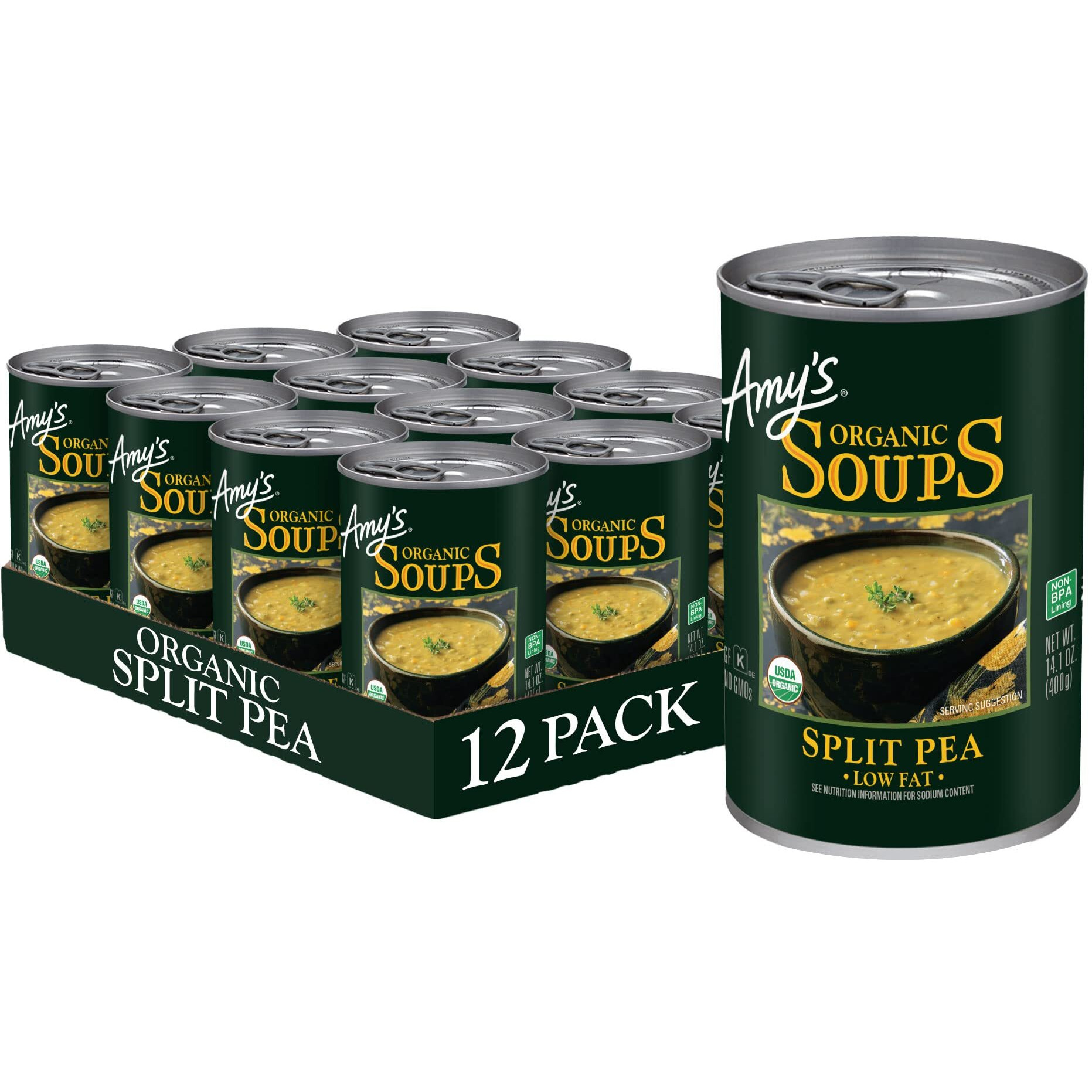 Amy's Soup, Vegan Split Pea Soup, Gluten Free, Made With Organic Split Peas And Vegetables, Canned Soups, 14.1 Oz (12 Pack)