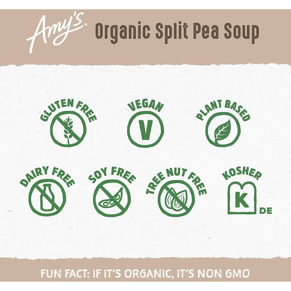 Amy's Soup, Vegan Split Pea Soup, Gluten Free, Made With Organic Split Peas And Vegetables, Canned Soups, 14.1 Oz (12 Pack)