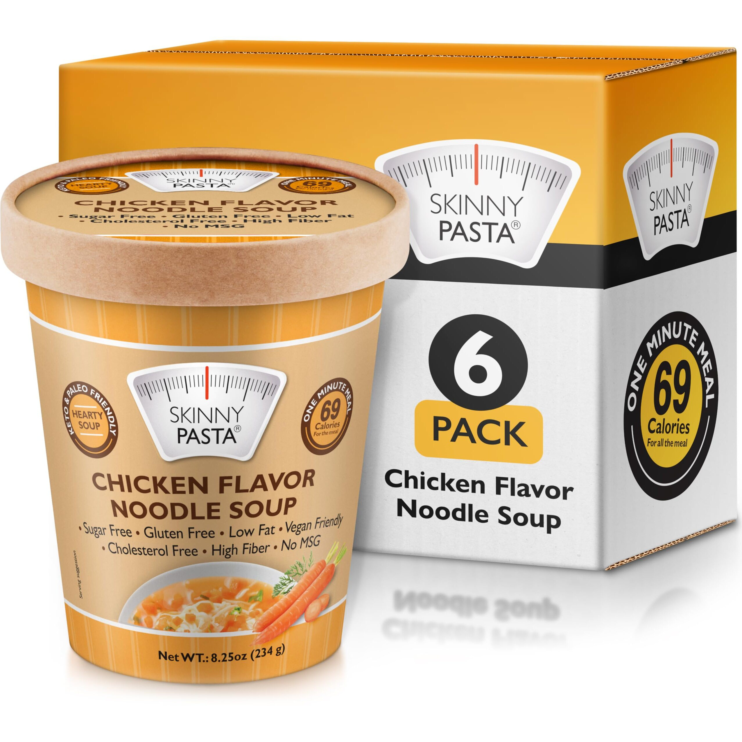 Skinny Pasta Healthy Shirataki Noodle Soup Chicken Flavor | Ultra-Low Calorie Konjac Noodles Ramen For Weight Loss | High Fiber, Carb Free, Keto & Paleo Friendly Vegan Noodles Instant Soup | 6 Pack