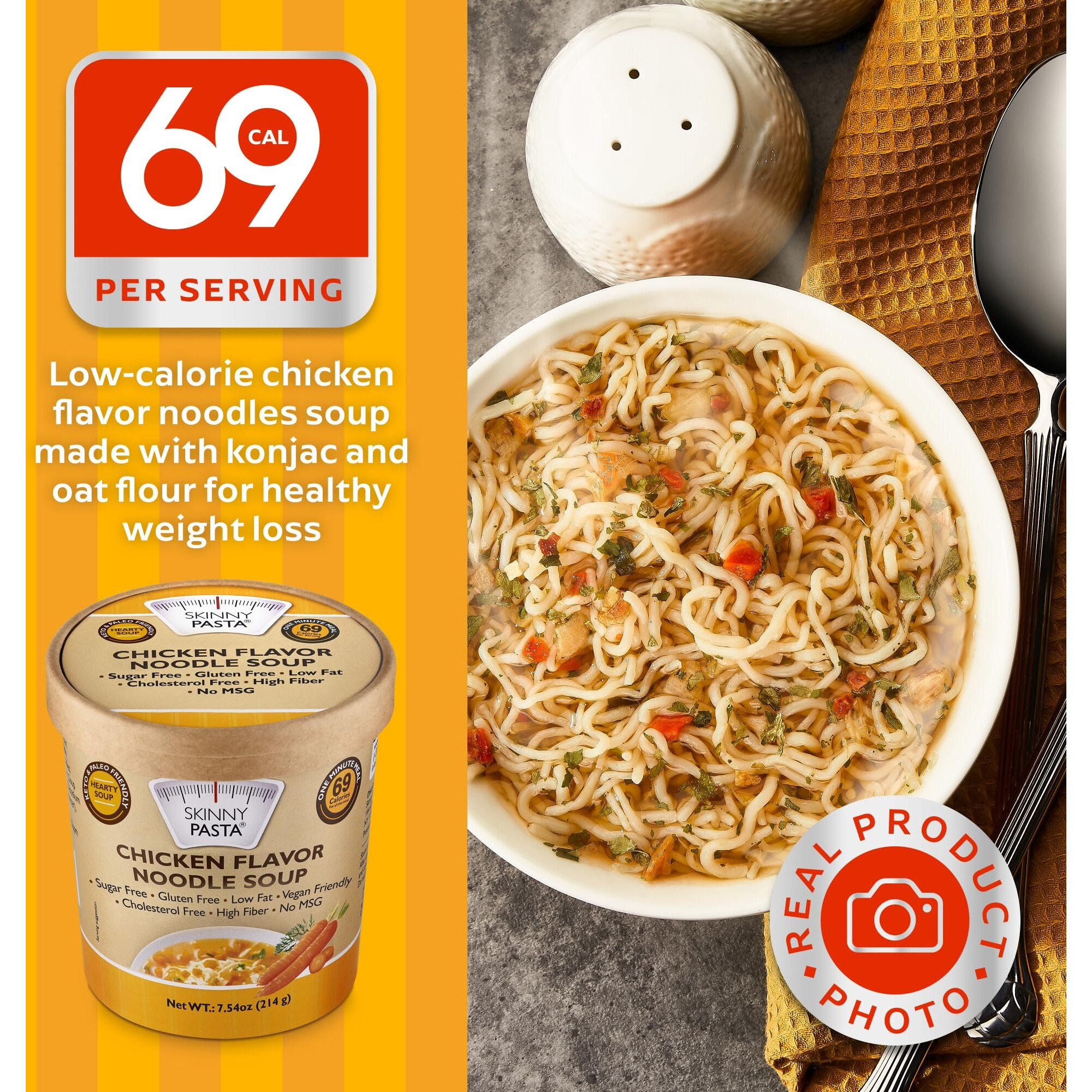 Skinny Pasta Healthy Shirataki Noodle Soup Chicken Flavor | Ultra-Low Calorie Konjac Noodles Ramen For Weight Loss | High Fiber, Carb Free, Keto & Paleo Friendly Vegan Noodles Instant Soup | 6 Pack