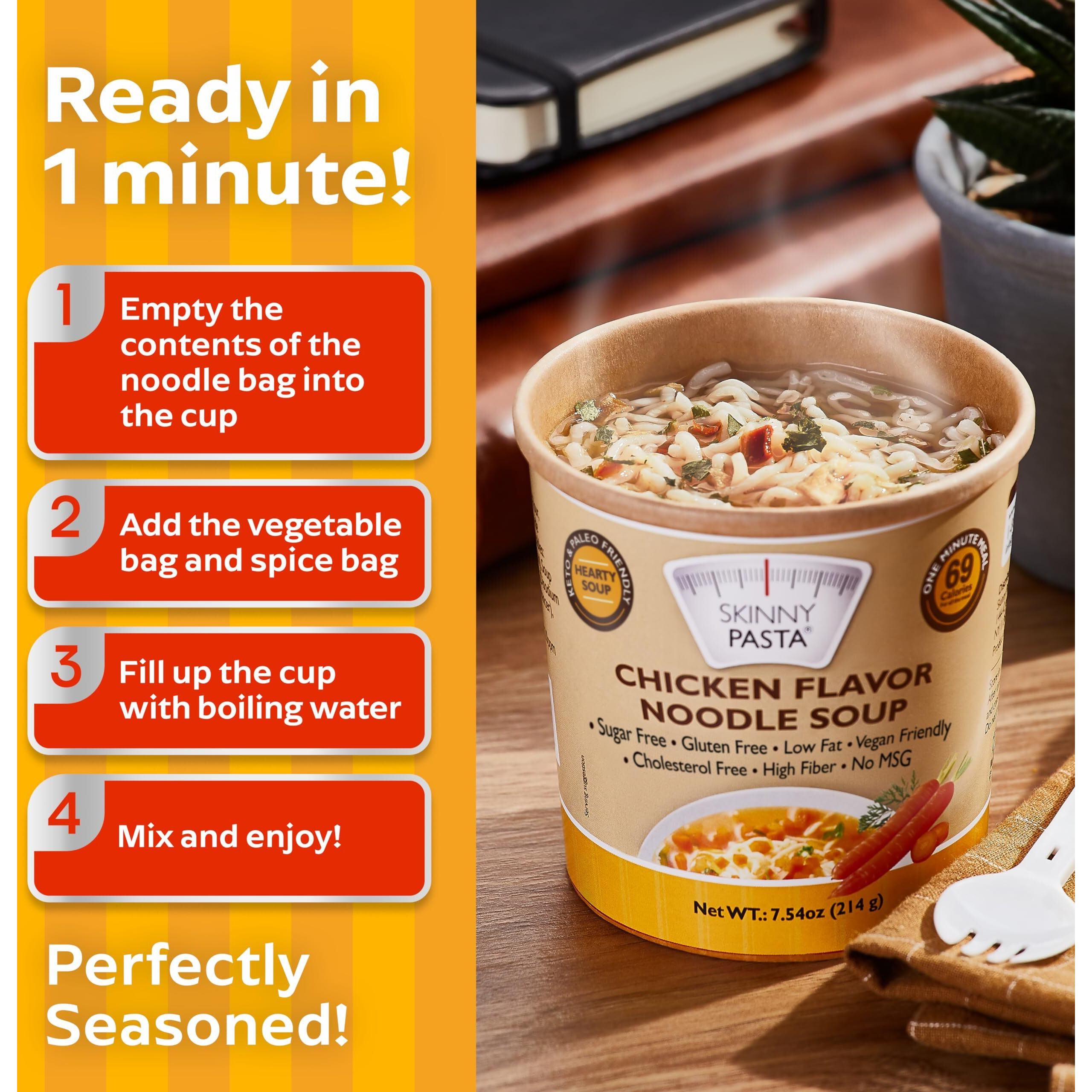 Skinny Pasta Healthy Shirataki Noodle Soup Chicken Flavor | Ultra-Low Calorie Konjac Noodles Ramen For Weight Loss | High Fiber, Carb Free, Keto & Paleo Friendly Vegan Noodles Instant Soup | 6 Pack