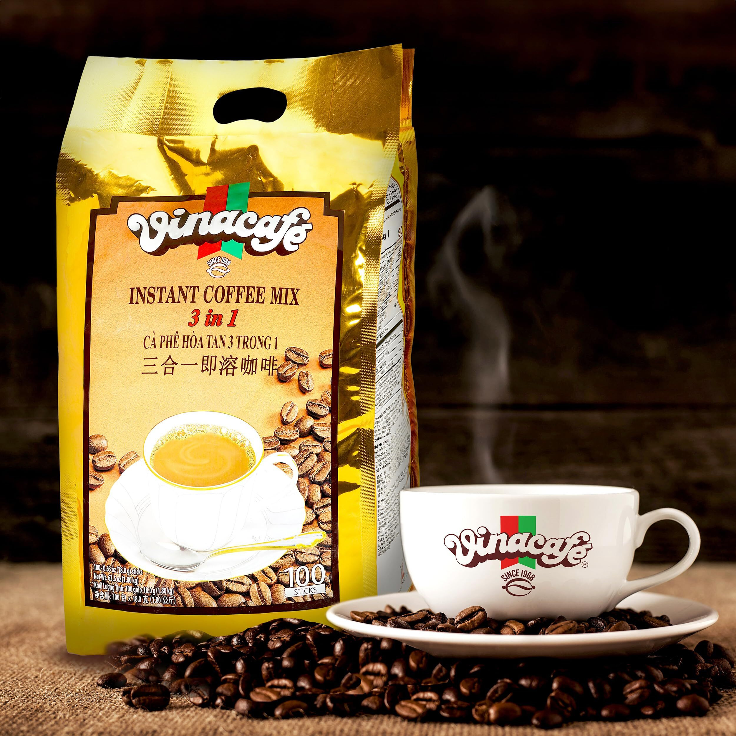 Vinacafe Premium Coffee Mix, 100 Coffee Sticks Single Serves