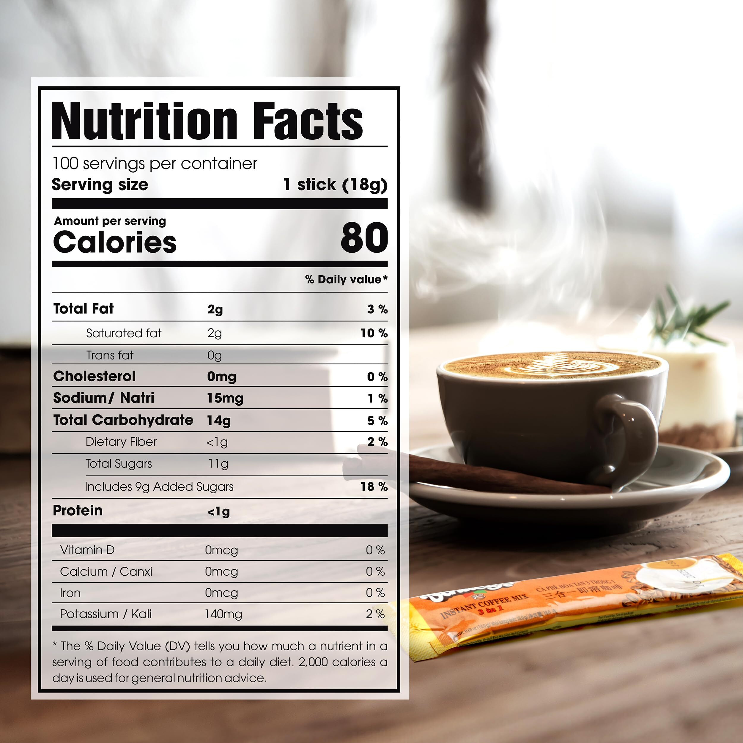 Vinacafe Premium Coffee Mix, 100 Coffee Sticks Single Serves