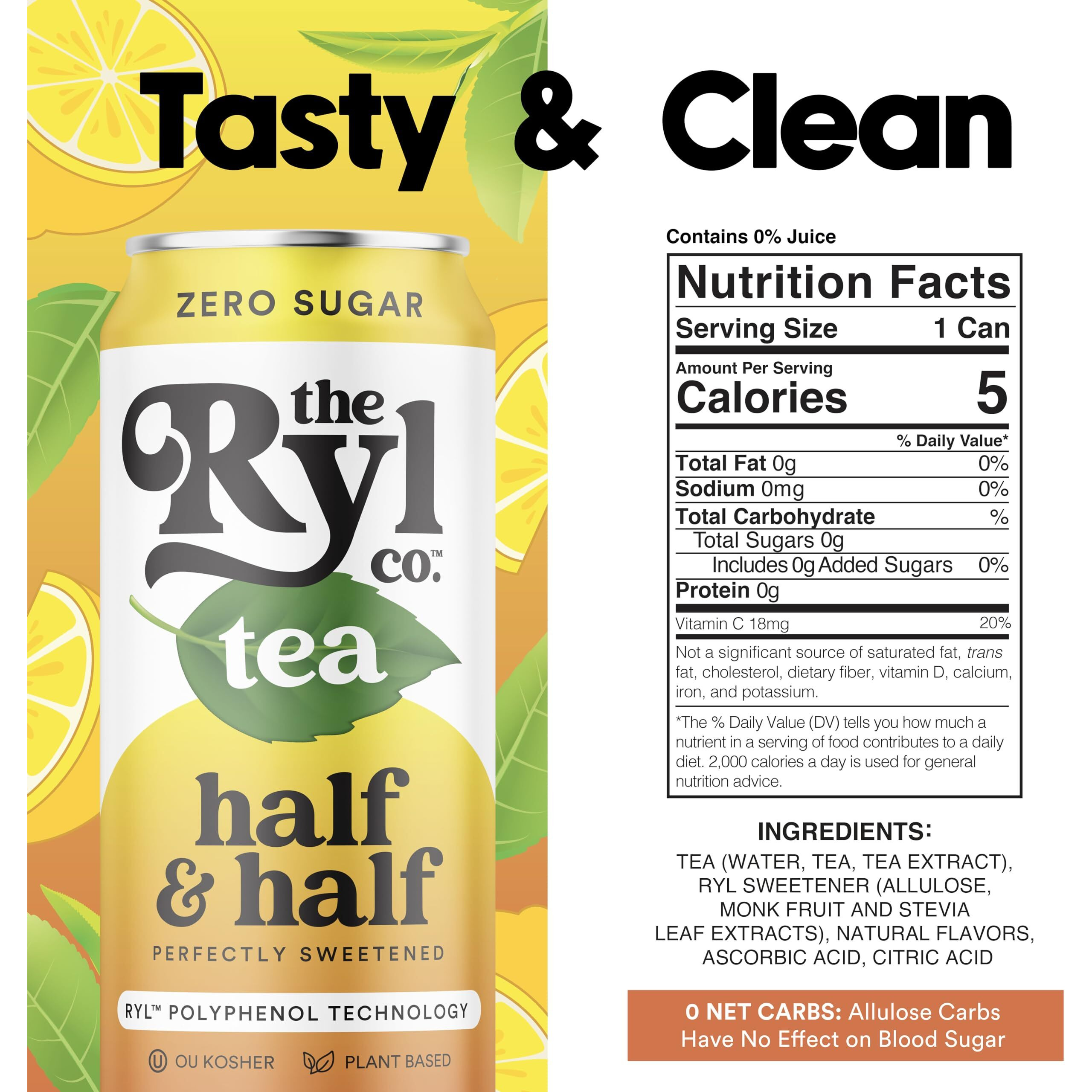 Ryl Iced Tea, Half & Half, Antioxidant Superblend, Zero Sugar, Low Carb, Low Calorie Iced Tea, 16.0 Fl Oz (12-Pack)