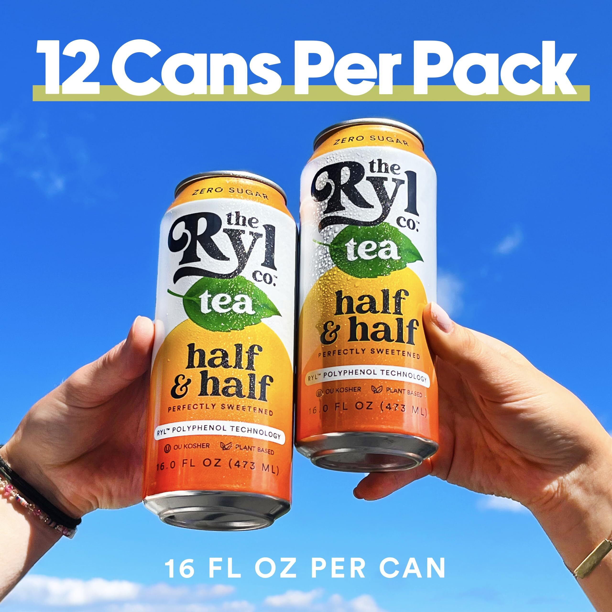 Ryl Iced Tea, Half & Half, Antioxidant Superblend, Zero Sugar, Low Carb, Low Calorie Iced Tea, 16.0 Fl Oz (12-Pack)