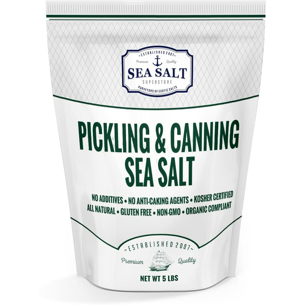 Pickling & Canning Sea Salt - Fine Grain Salt For Home Curing - Non-Iodized, Gluten Free, No Additives, No Bleaching - Kosher Canning Kit Essential For Homemade Brine - (5Lb Pouch)