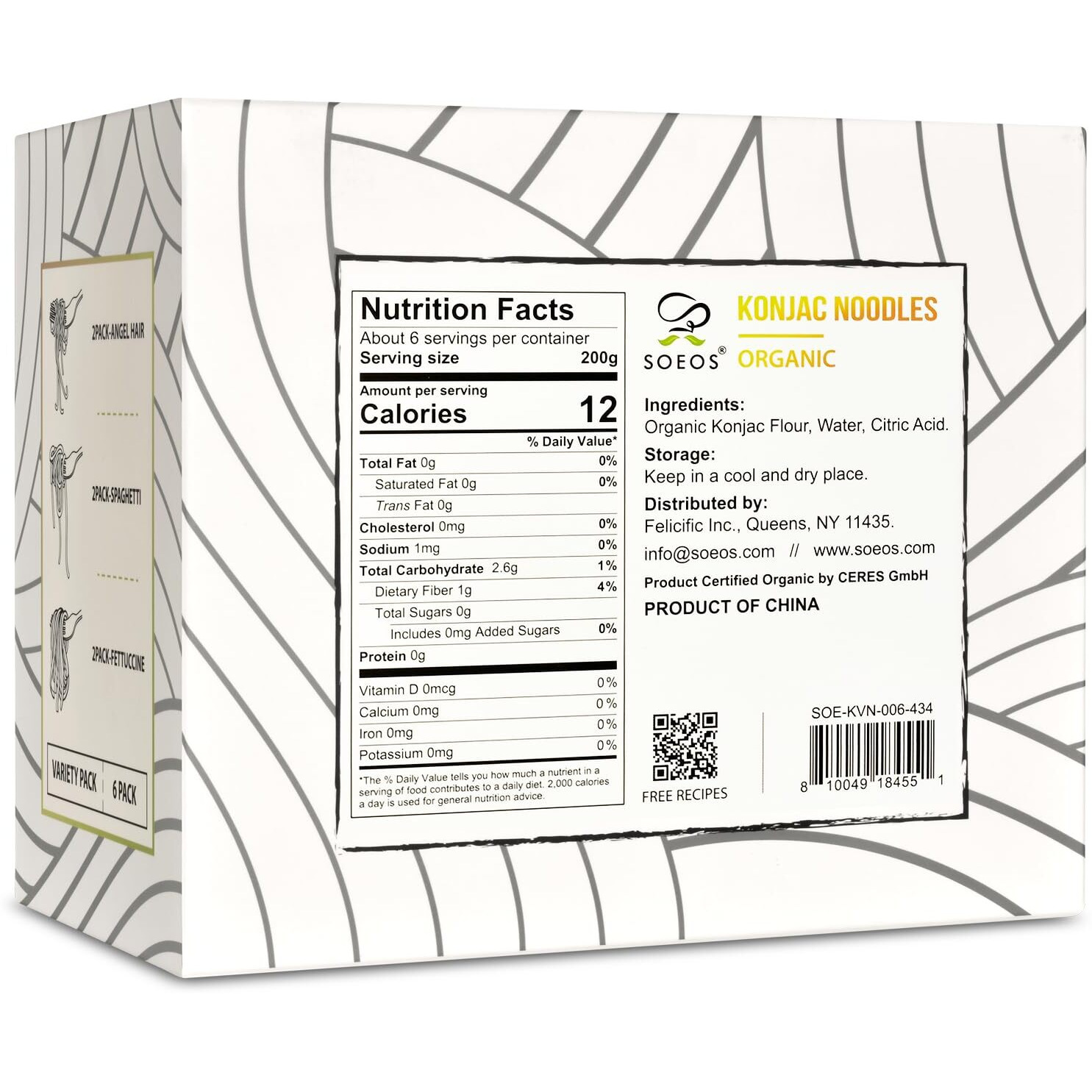 Soeos Konjac Noodles, Organic Shirataki Noodle, Low Calorie, Keto And Paleo Friendly, 3 Variety Noodles, 52.8 Ounce (Pack Of 6)