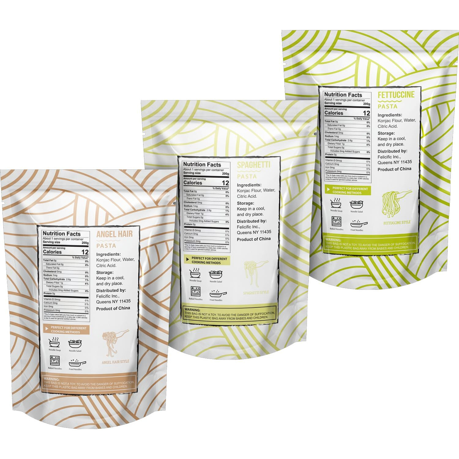 Soeos Konjac Noodles, Organic Shirataki Noodle, Low Calorie, Keto And Paleo Friendly, 3 Variety Noodles, 52.8 Ounce (Pack Of 6)