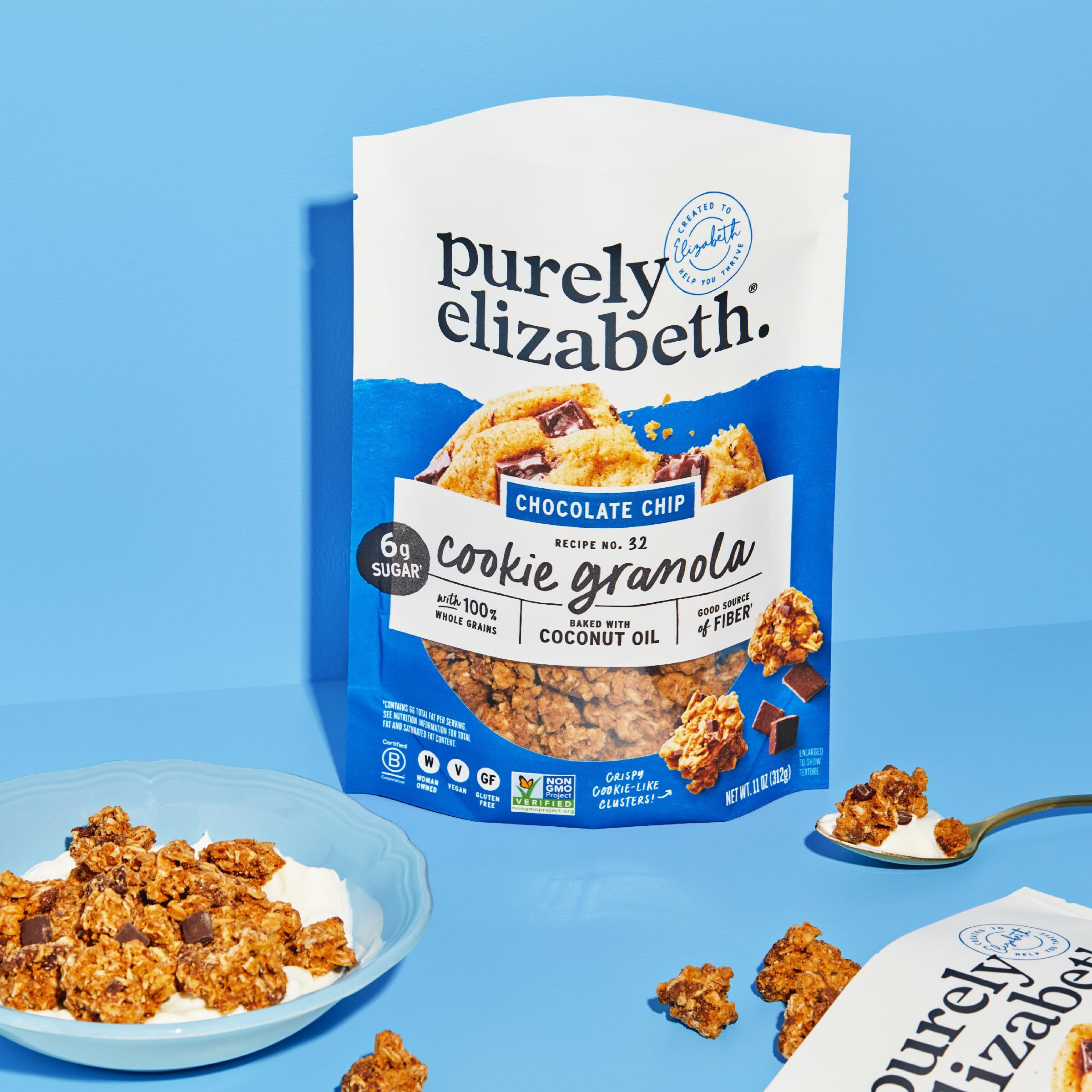 Purely Elizabeth Cookie Granola Variety Pack, Chocolate Chip, Oatmeal Raisin, And Double Chocolate, Gluten-Free, Non-Gmo (3 Ct, 11Oz Bag)