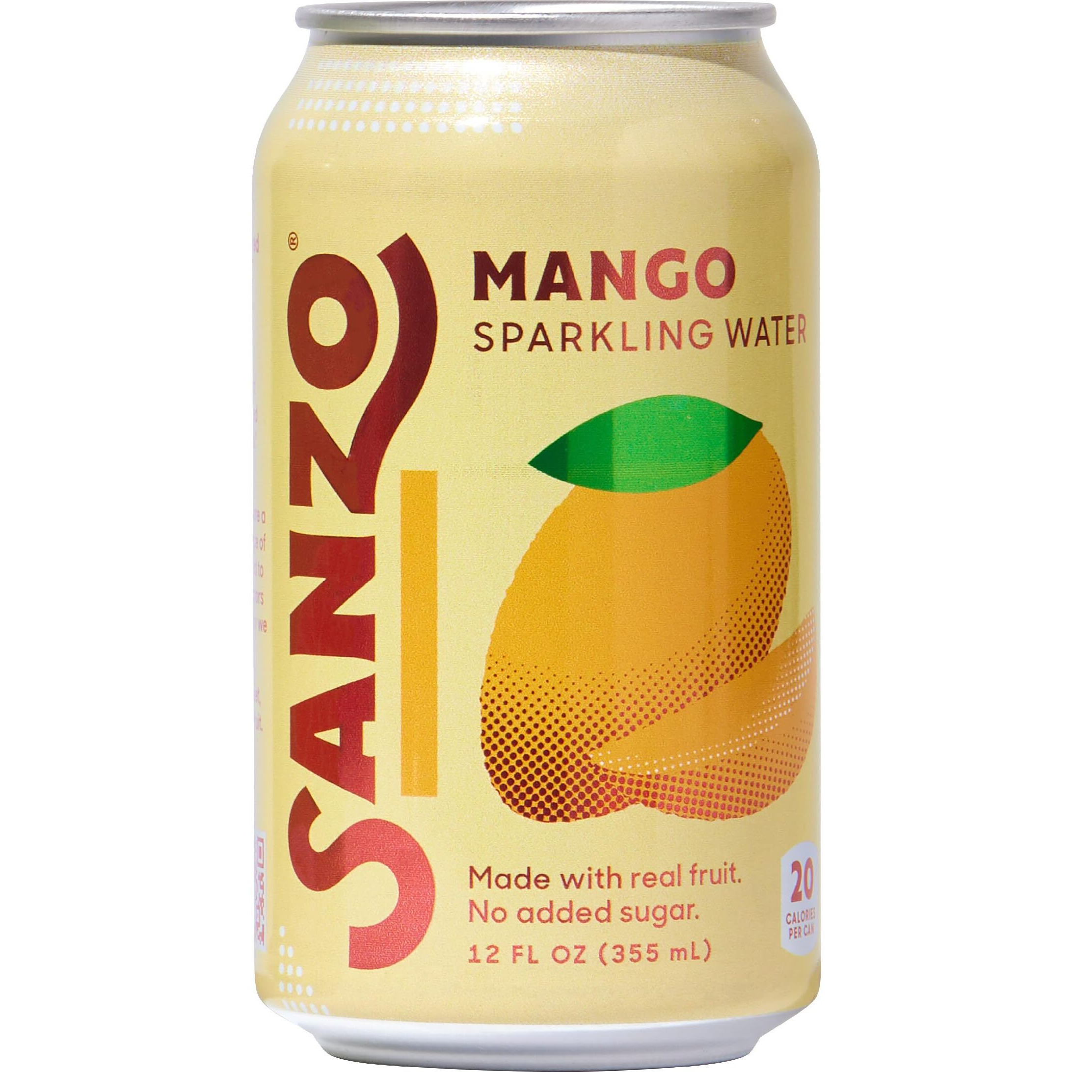 Sanzo Flavored Sparkling Water - Mango (Alphonso), 12-Pack - Carbonated Drink Made With Real Fruit & Sugar-Free - Non-Gmo, Gluten-Free & Vegan - 12 Fl Oz Cans - Radiant Orange, Sweeter & Less Fibrous