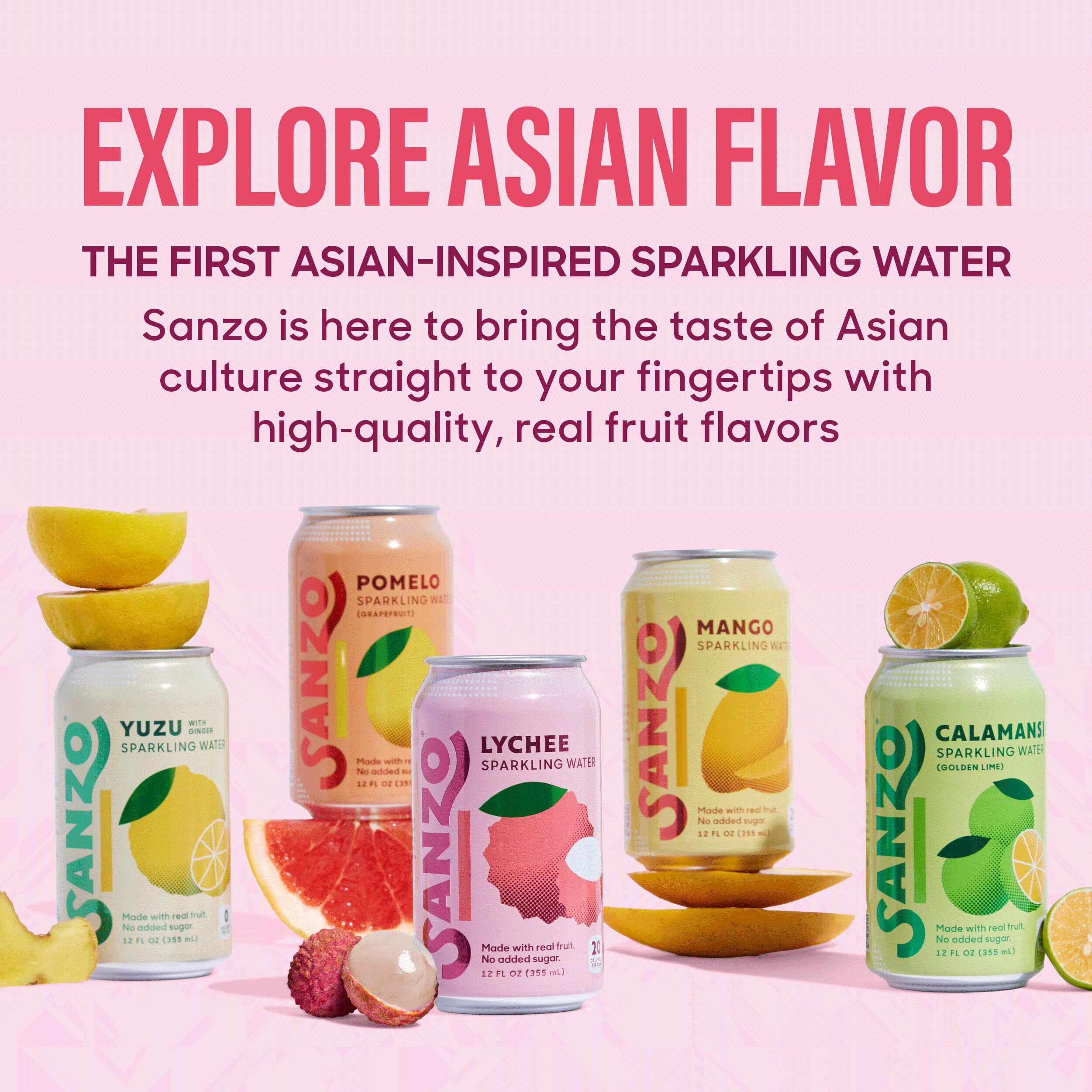 Sanzo Flavored Sparkling Water - Mango (Alphonso), 12-Pack - Carbonated Drink Made With Real Fruit & Sugar-Free - Non-Gmo, Gluten-Free & Vegan - 12 Fl Oz Cans - Radiant Orange, Sweeter & Less Fibrous