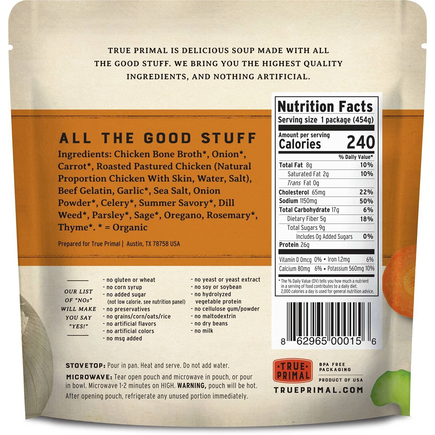 True Primal Roasted Chicken Soup 8-Pack, Ready To Eat, Gluten Free, Paleo, Pastured Chicken, Whole30, Aip, Bone Broth