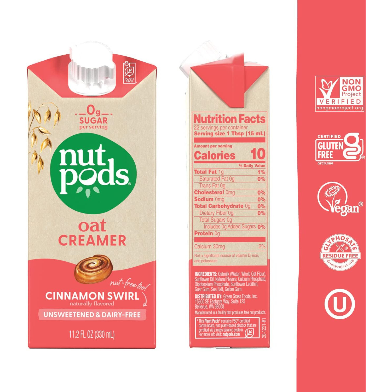 Nutpods Oat Cinnamon Swirl Coffee Creamer - Unsweetened Oat Milk Creamer - Nut-Free Non Dairy Creamer - Keto, Gluten Free, Non-Gmo, Vegan, Sugar Free, Kosher (3-Pack)