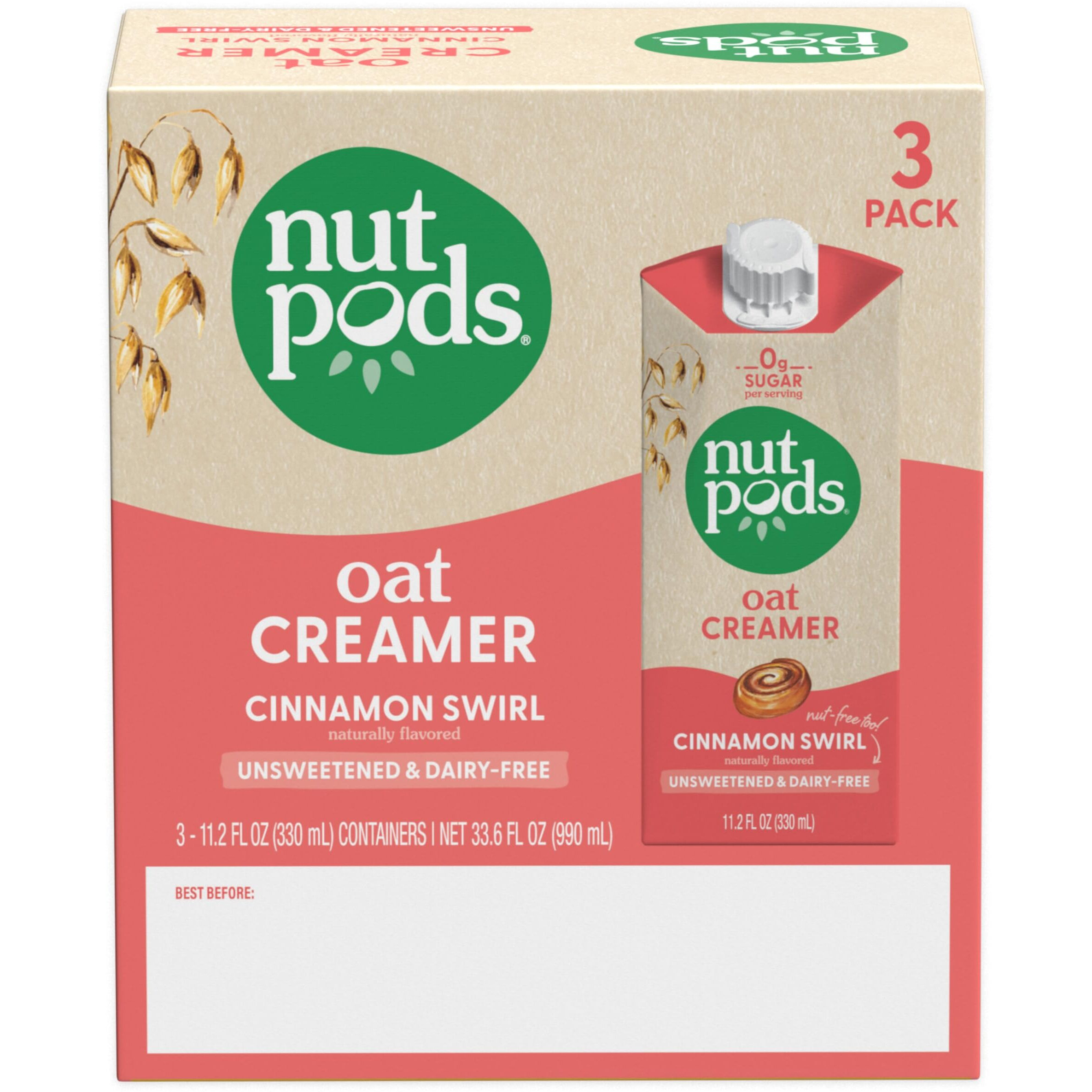 Nutpods Oat Cinnamon Swirl Coffee Creamer - Unsweetened Oat Milk Creamer - Nut-Free Non Dairy Creamer - Keto, Gluten Free, Non-Gmo, Vegan, Sugar Free, Kosher (3-Pack)