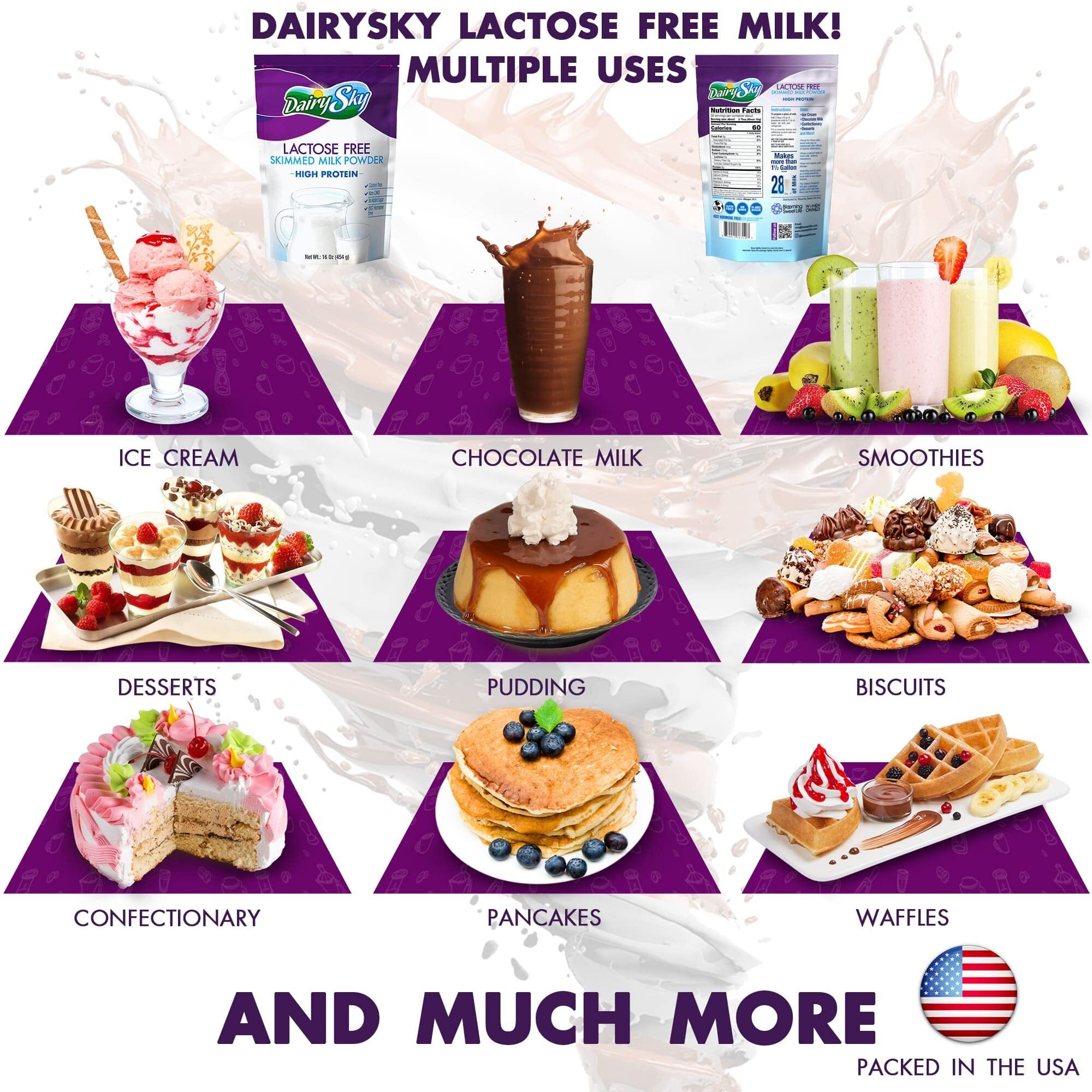 Dairysky Lactose Free Milk Powder 16Oz - Skim Powdered Milk, Non Gmo Fat Free For Baking & Coffee, Kosher With Protein & Calcium | Great Substitute For Liquid Milk | Rbst Hormone-Free