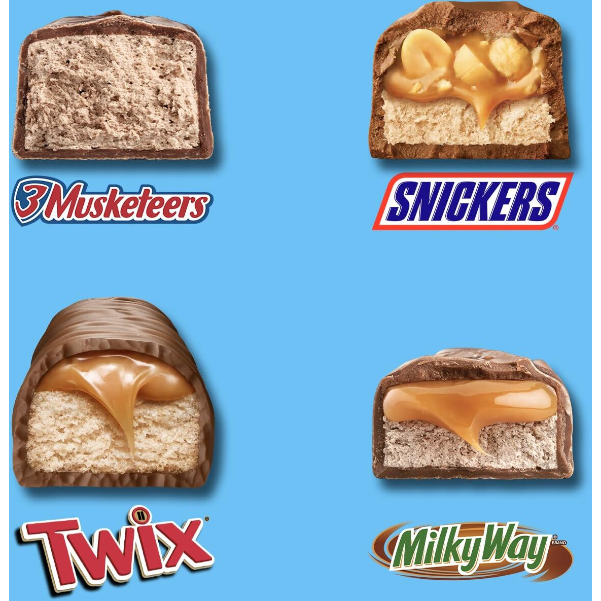Snickers, Twix, Milky Way & 3 Musketeers Minis Milk Chocolate Bars Variety Pack, Party Size, 19.49 Oz Bulk Bag