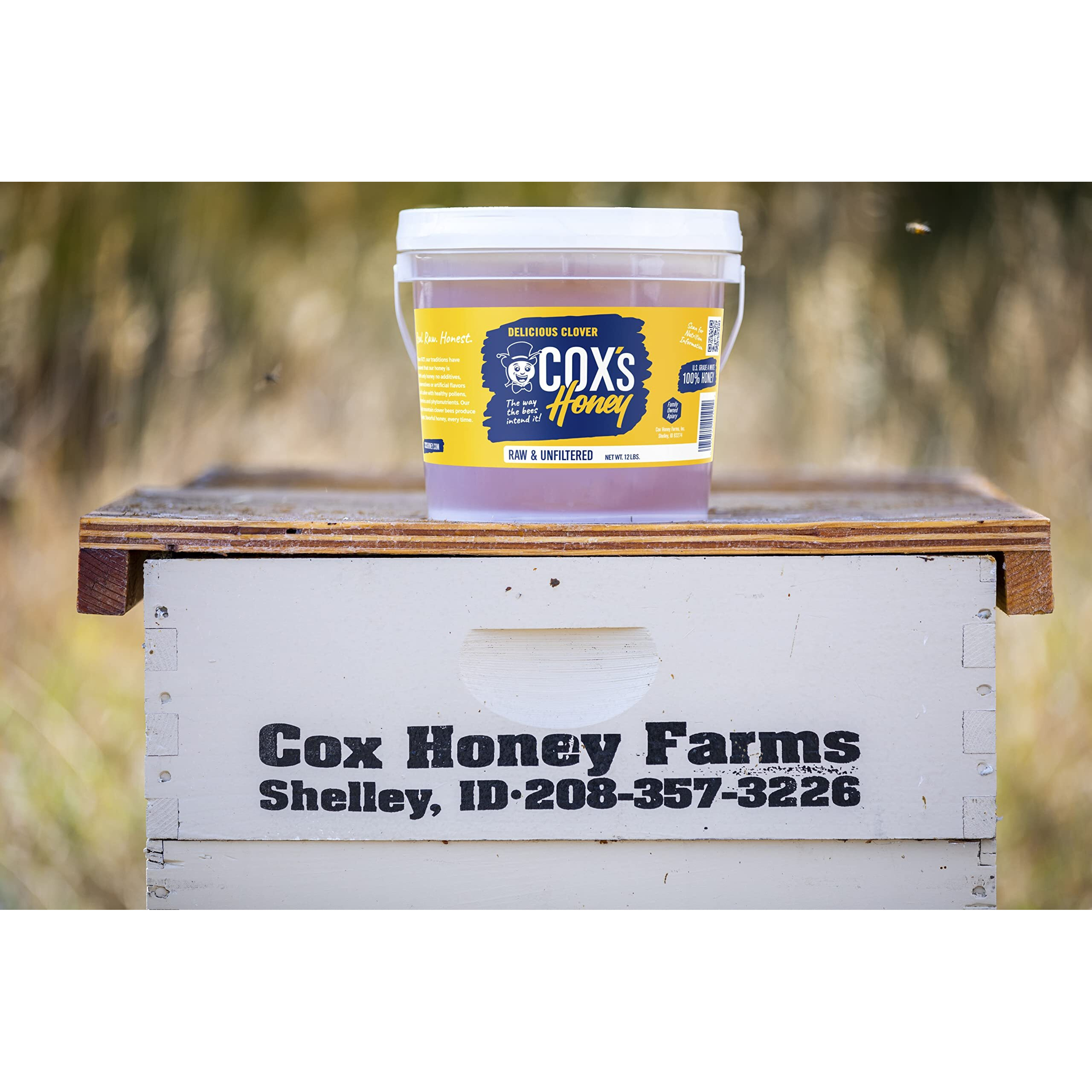 Cox's Honey - Bulk Honey Raw Unfiltered, 12 Lbs | 100% Pure Clover Delicious Honey - Product Of The Usa