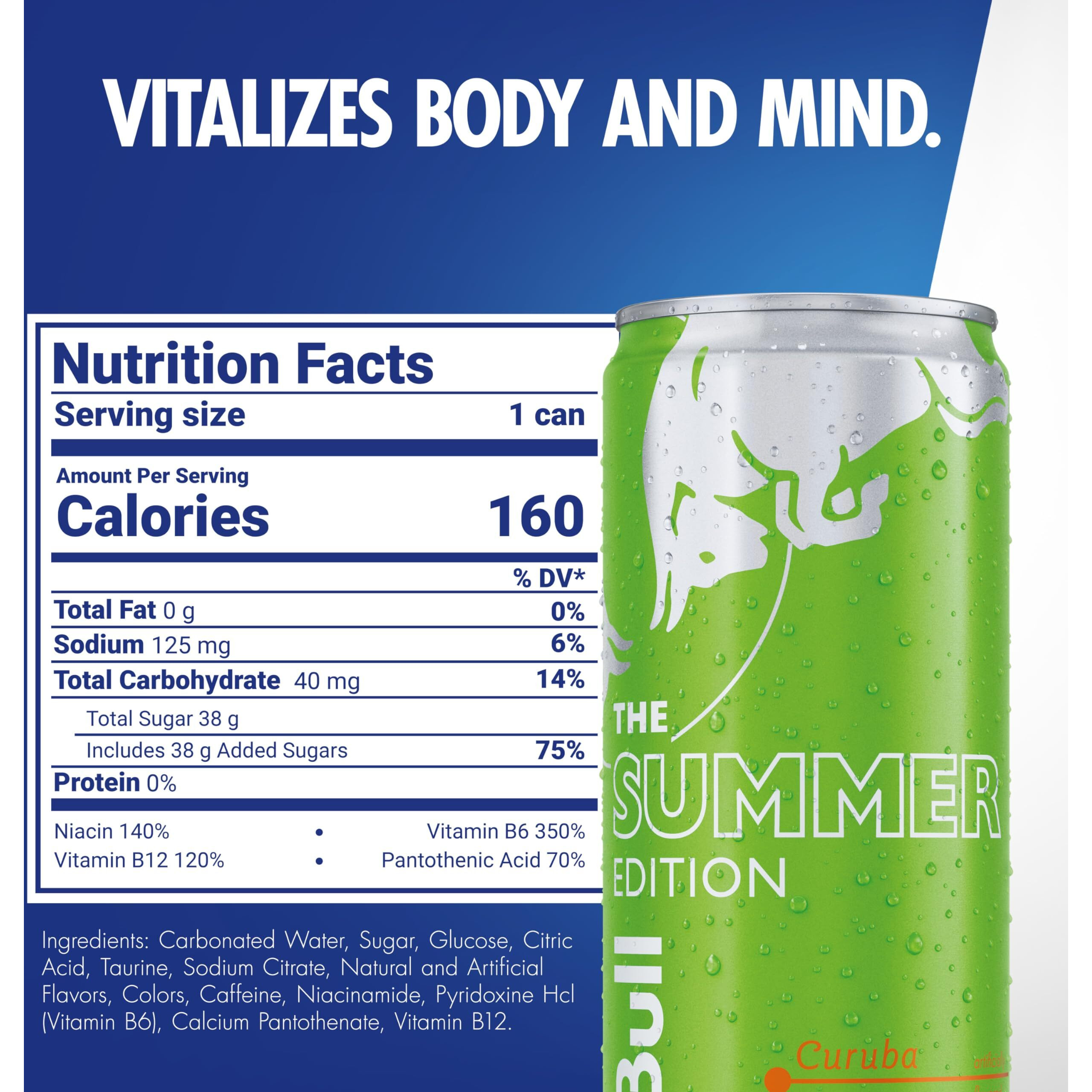 Red Bull Summer Edition Energy Drink, Curuba Elderflower, With 114Mg Caffeine Plus Taurine & B Vitamins, 12 Fl Oz, Pack Of 4 Cans