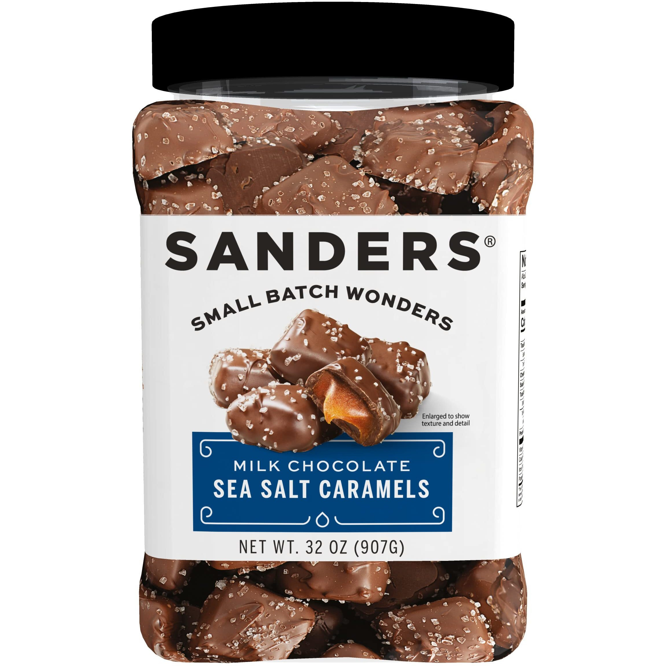 Sanders Milk Chocolate Sea Salt Caramels (32 Oz Tub) - Handcrafted Small Batch Slow Cooked Caramel, Sea Salt Chocolate With Rich Indulgent Flavor, Sweet & Salty