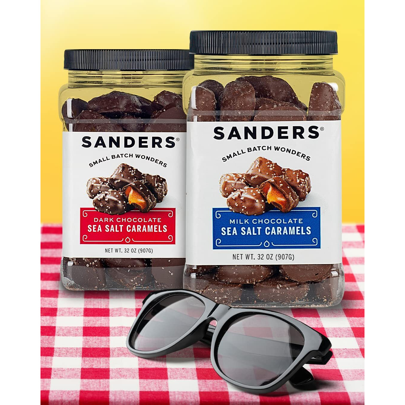 Sanders Milk Chocolate Sea Salt Caramels (32 Oz Tub) - Handcrafted Small Batch Slow Cooked Caramel, Sea Salt Chocolate With Rich Indulgent Flavor, Sweet & Salty