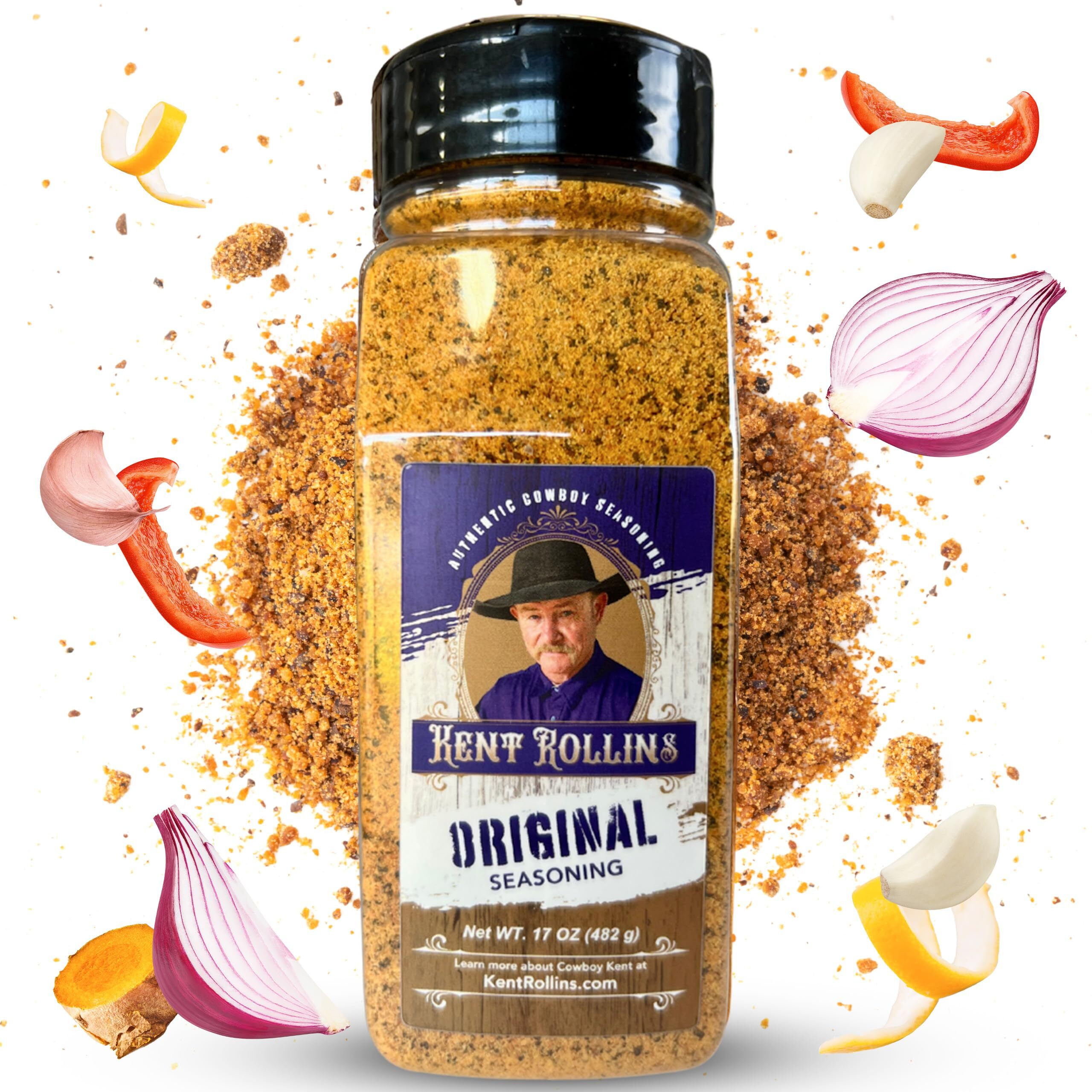 Original Kent Rollins Seasoning - Gluten Free Red River Ranch All-Purpose Meat Seasonings And Rubs For Smoking And Grilling - Salt & Pepper Base Steak Rub For Meat, Eggs, Mac & Cheese - 17 Oz