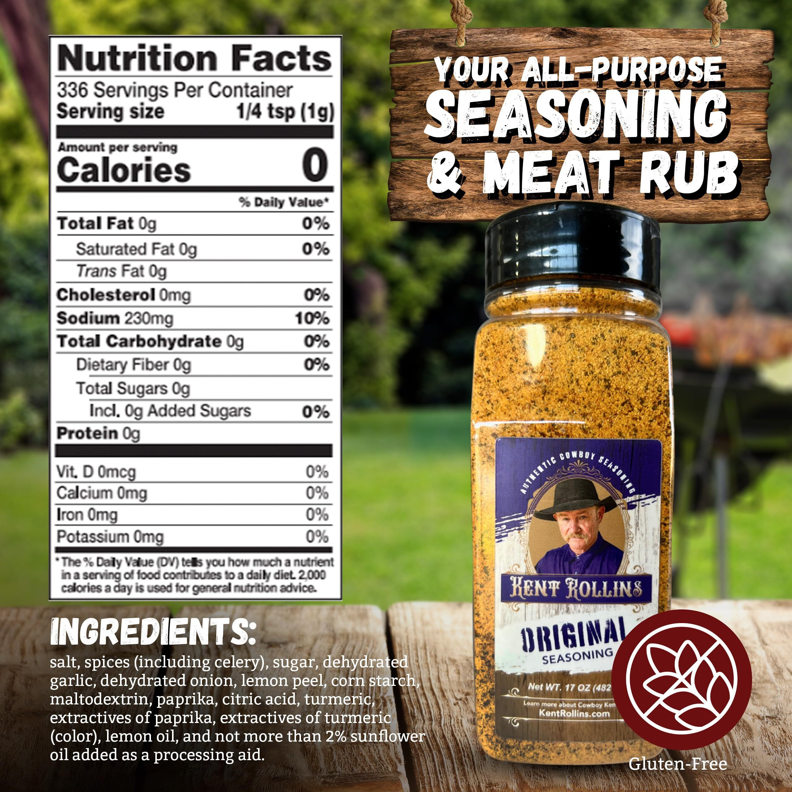 Original Kent Rollins Seasoning - Gluten Free Red River Ranch All-Purpose Meat Seasonings And Rubs For Smoking And Grilling - Salt & Pepper Base Steak Rub For Meat, Eggs, Mac & Cheese - 17 Oz