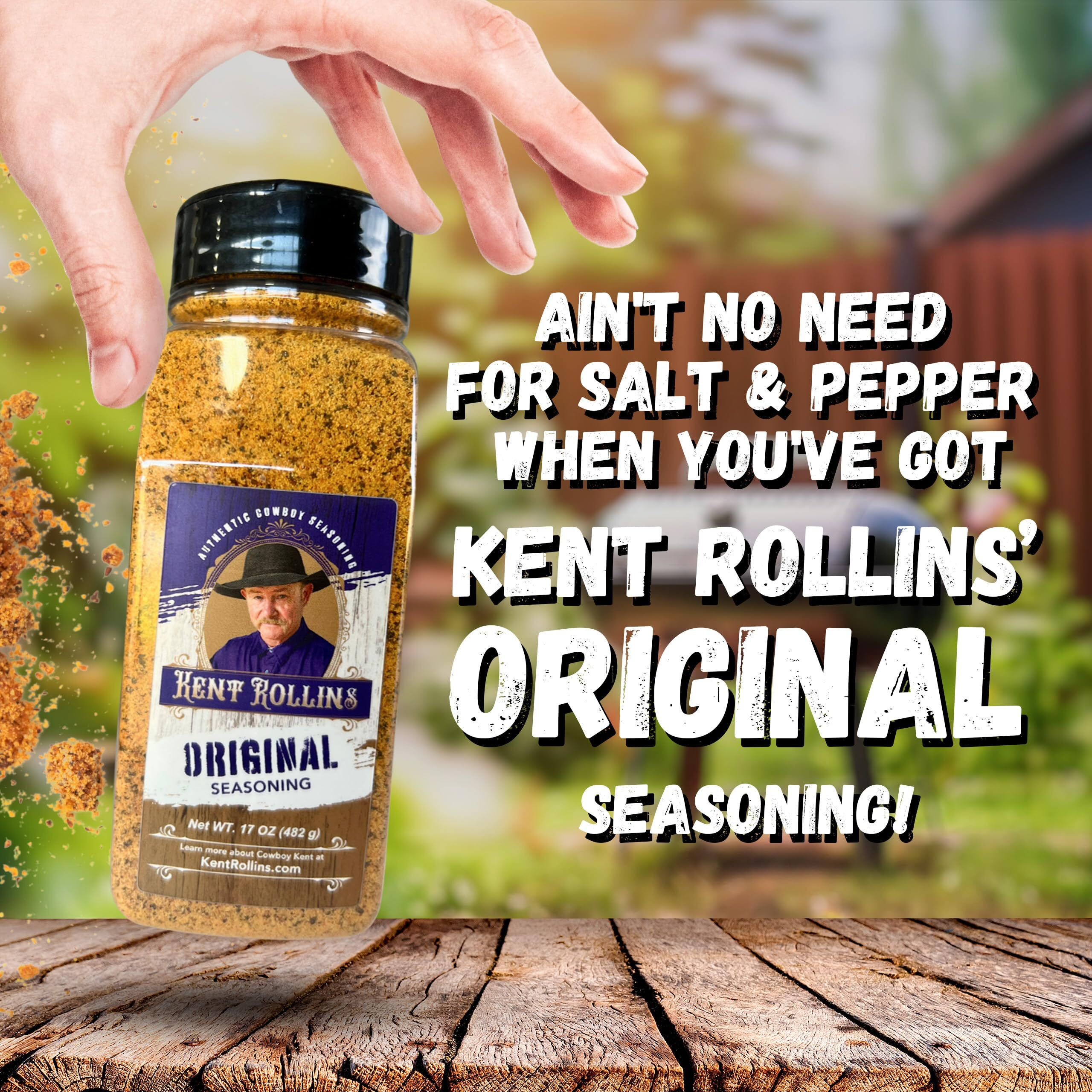Original Kent Rollins Seasoning - Gluten Free Red River Ranch All-Purpose Meat Seasonings And Rubs For Smoking And Grilling - Salt & Pepper Base Steak Rub For Meat, Eggs, Mac & Cheese - 17 Oz