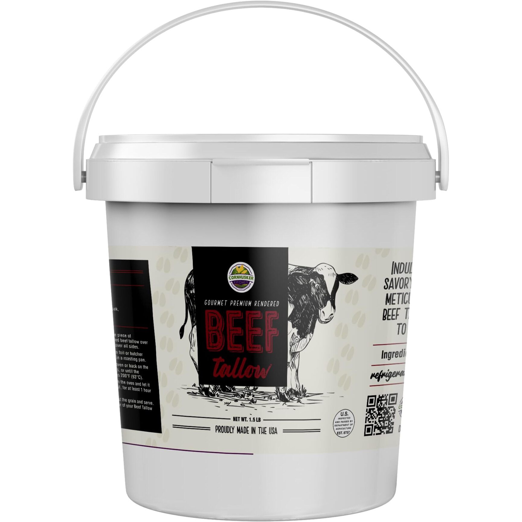 Cornhusker Kitchen Beef Tallow - Grass Fed Beef Tallow (1.5 Pound Tubs)