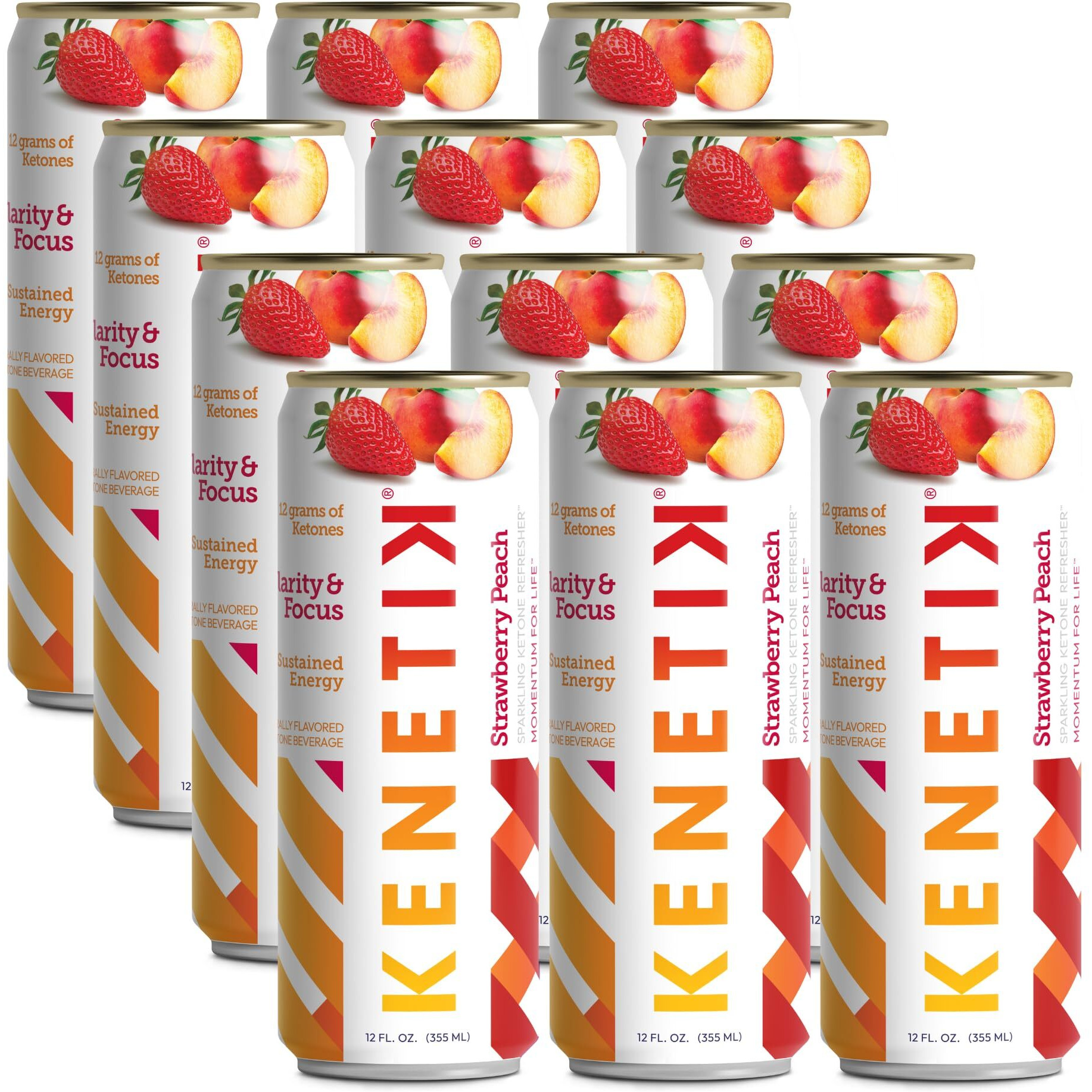 Kenetik Nootropic Ketone Drink, Ketones For Energy & Focus, Caffeine & Sugar Free, High Performance D-Bhb Ketone Mix, Fuel W/Zero Crash Or Jitters, Ready To Drink - Strawberry Peach 12 Pk