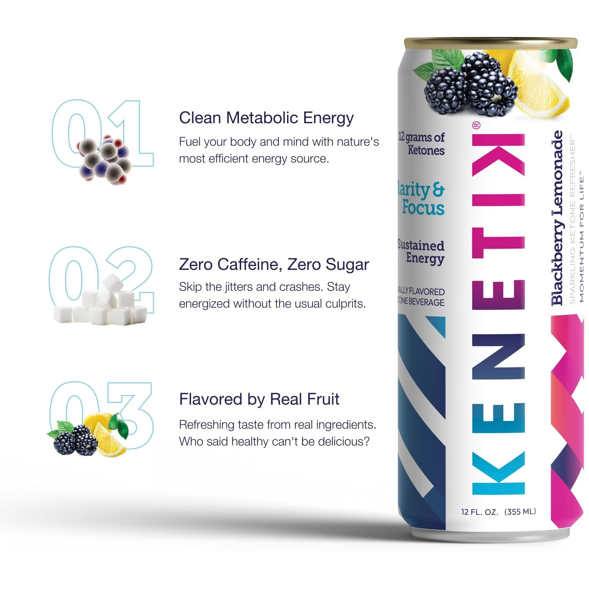 Kenetik Nootropic Ketone Drink, Ketones For Energy & Focus, Caffeine & Sugar Free, High Performance D-Bhb Ketone Mix, Fuel W/Zero Crash Or Jitters, Ready To Drink - Strawberry Peach 12 Pk