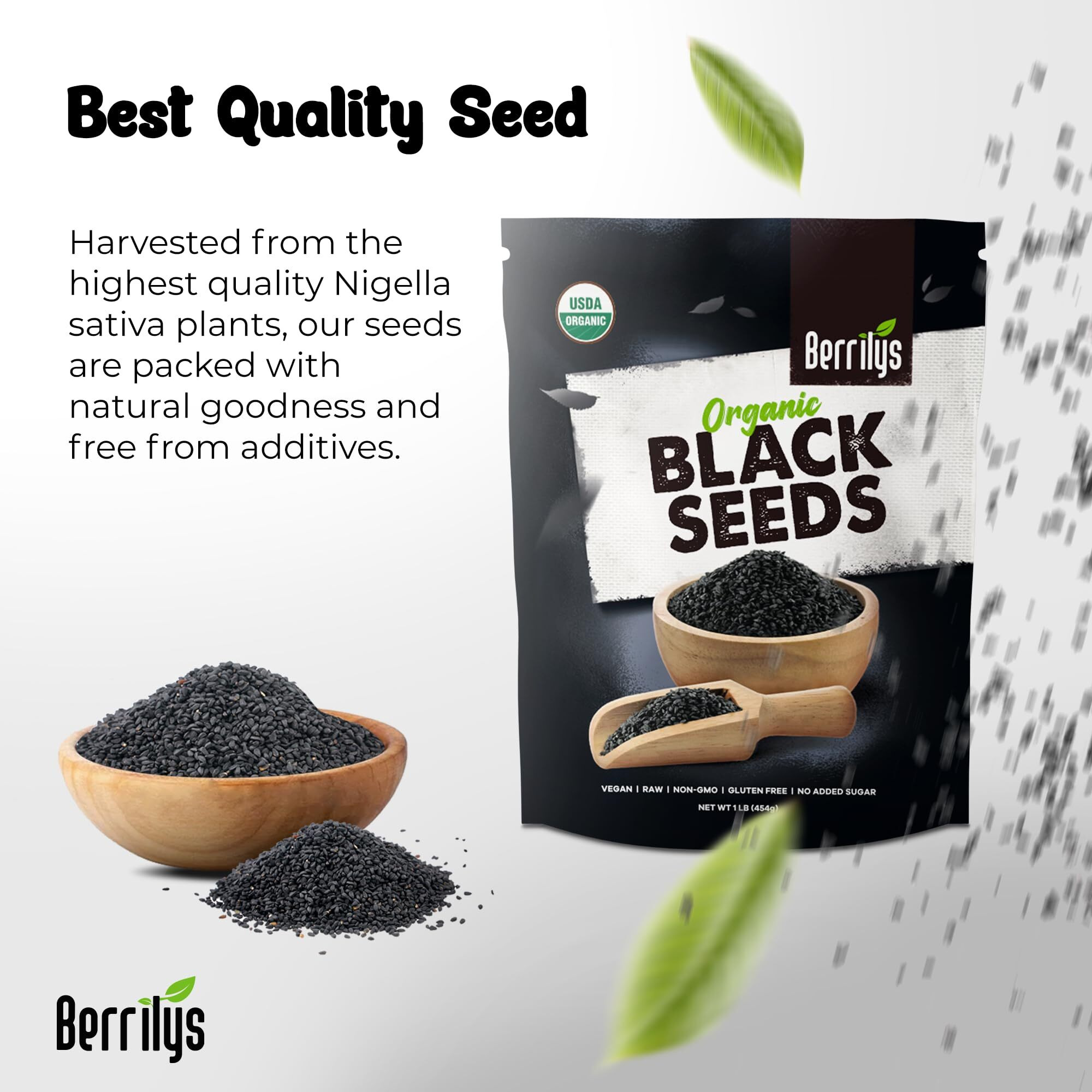 Berrilys Black Cumin Seeds - Usda Organic Nigella Sativa, Kalonji, Great For Use As Herbs, Seasoning, Baking, Cooking - Versatile Use, Rich In Nutrients - 16Oz