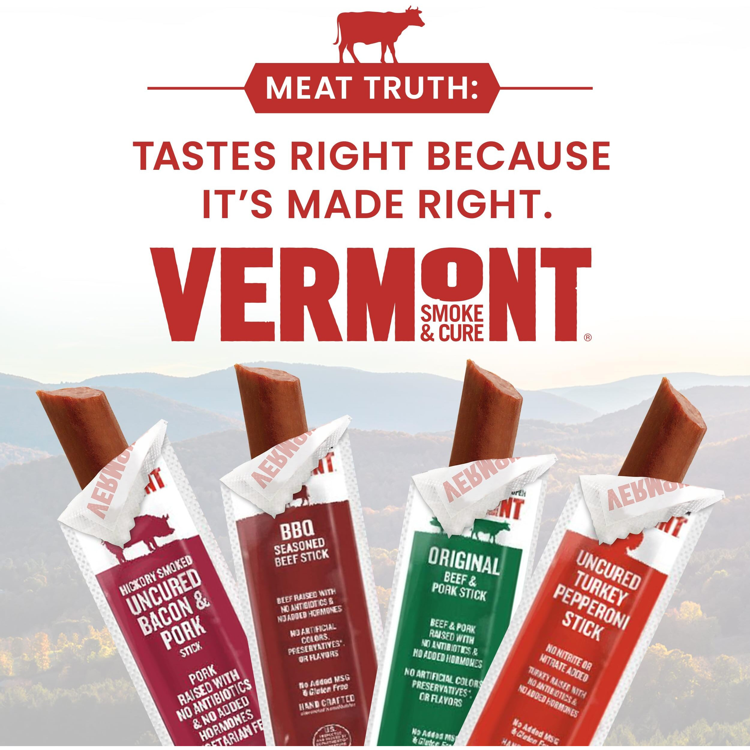 Vermont Smoke And Cure Mini Meat Sticks Beefpork, Original Beef & Pork, 0.5 Ounce (96 Count)