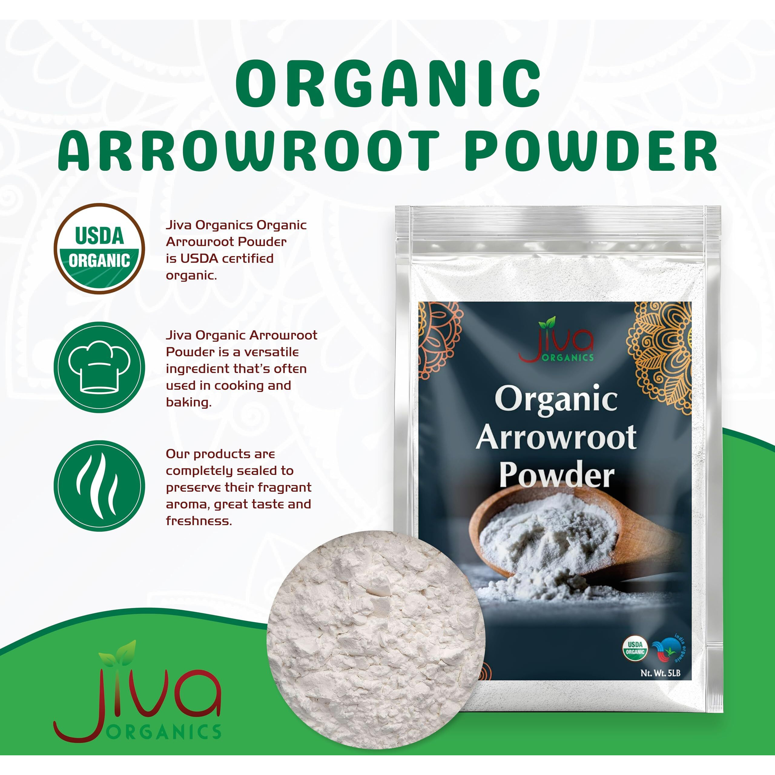 Jiva Organics Organic Arrowroot Flour (Powder) 5 Pound Bag - Raw, Non-Gmo