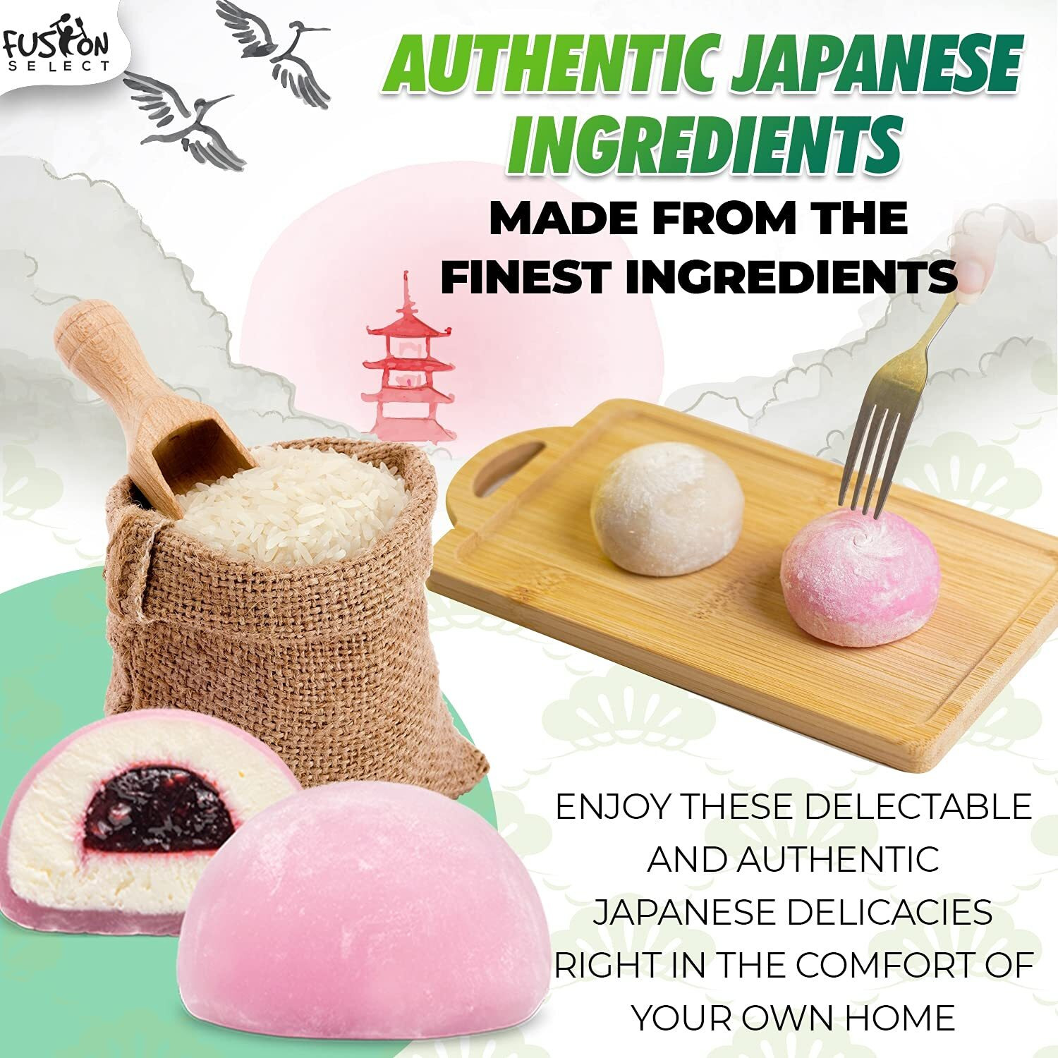 Japanese Mochi 8 Variety Pack Boba Milk Tea, Taro, Sesame, Hamimelon, Lychee, Green Tea, Peanut & Red Bean In Fusion Select Gift Box