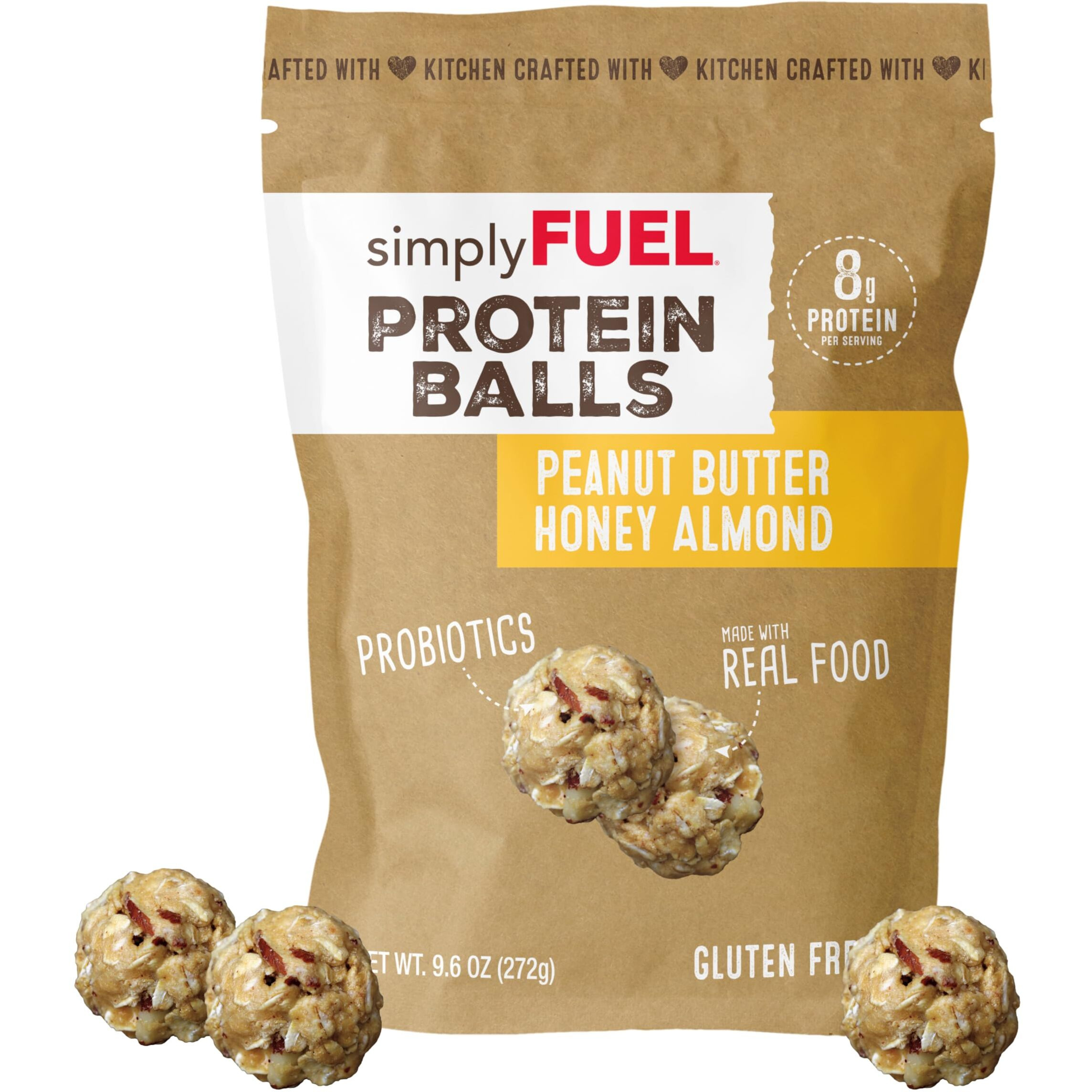Simplyfuel Whole Food Protein Balls With Probiotics - Peanut Butter Honey Almond Protein Snacks - 8G Protein Snack - Gluten Free Energy Balls (1 Pack Of 12 Balls)
