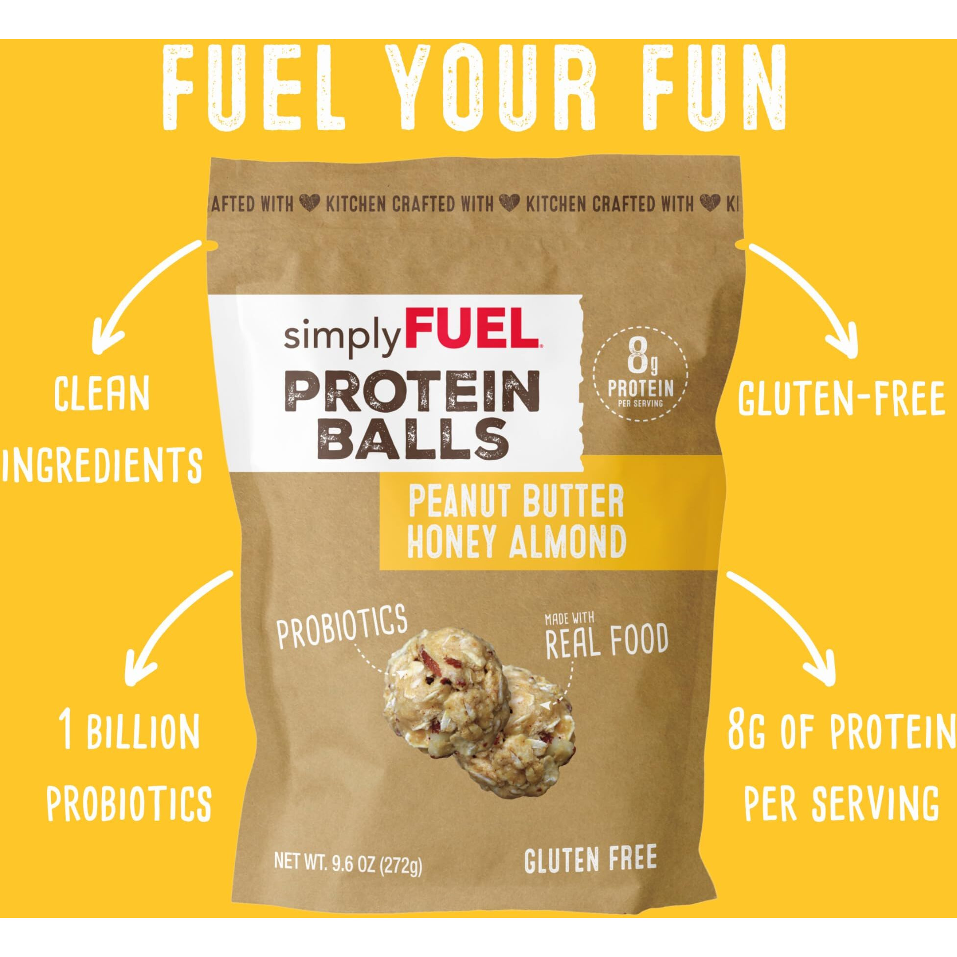 Simplyfuel Whole Food Protein Balls With Probiotics - Peanut Butter Honey Almond Protein Snacks - 8G Protein Snack - Gluten Free Energy Balls (1 Pack Of 12 Balls)