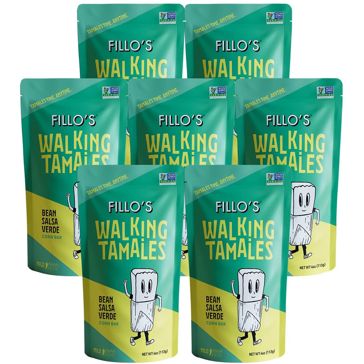 Fillo's Walking Tamales, Salsa Verde, Pk Of 7, Ready-To-Eat, Delicious, Gluten-Free, Preservative-Free, No Added Sugar, Vegan Tamales, Microwavable Meals, Non-Gmo