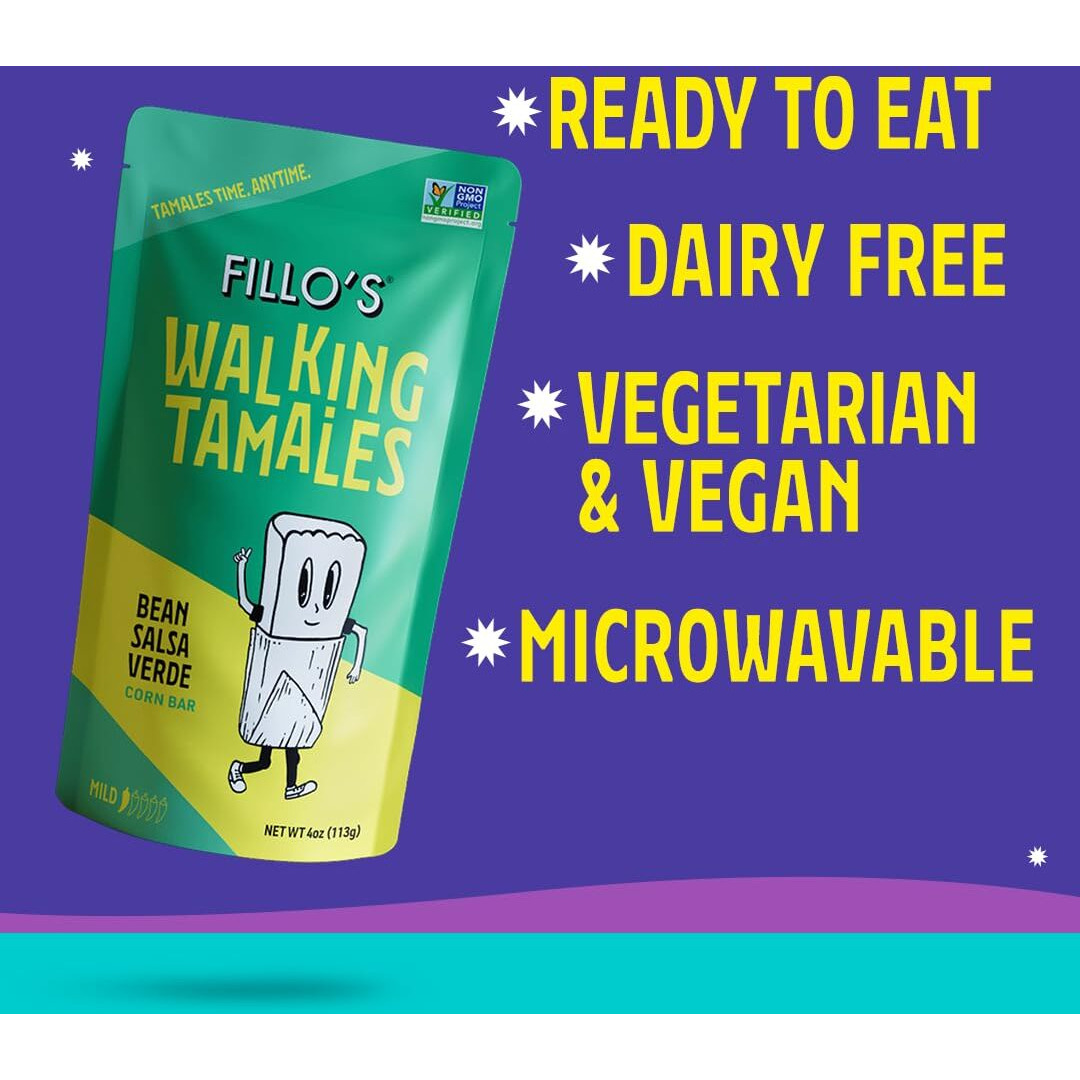 Fillo's Walking Tamales, Salsa Verde, Pk Of 7, Ready-To-Eat, Delicious, Gluten-Free, Preservative-Free, No Added Sugar, Vegan Tamales, Microwavable Meals, Non-Gmo
