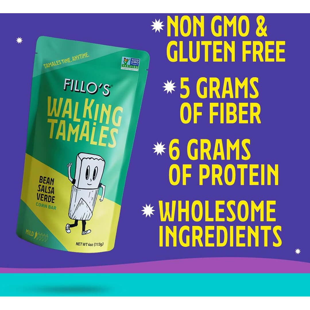 Fillo's Walking Tamales, Salsa Verde, Pk Of 7, Ready-To-Eat, Delicious, Gluten-Free, Preservative-Free, No Added Sugar, Vegan Tamales, Microwavable Meals, Non-Gmo