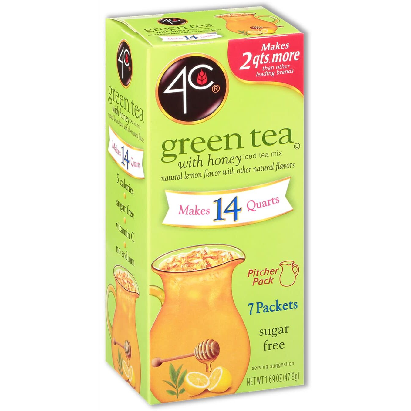4C Pitcher Packs, Green Tea 8 Pack, Makes 14 Quarts, Sugar Free Powder Drink Mix, Refreshing Water Flavorings, Makes 2 Quarts Each Packet